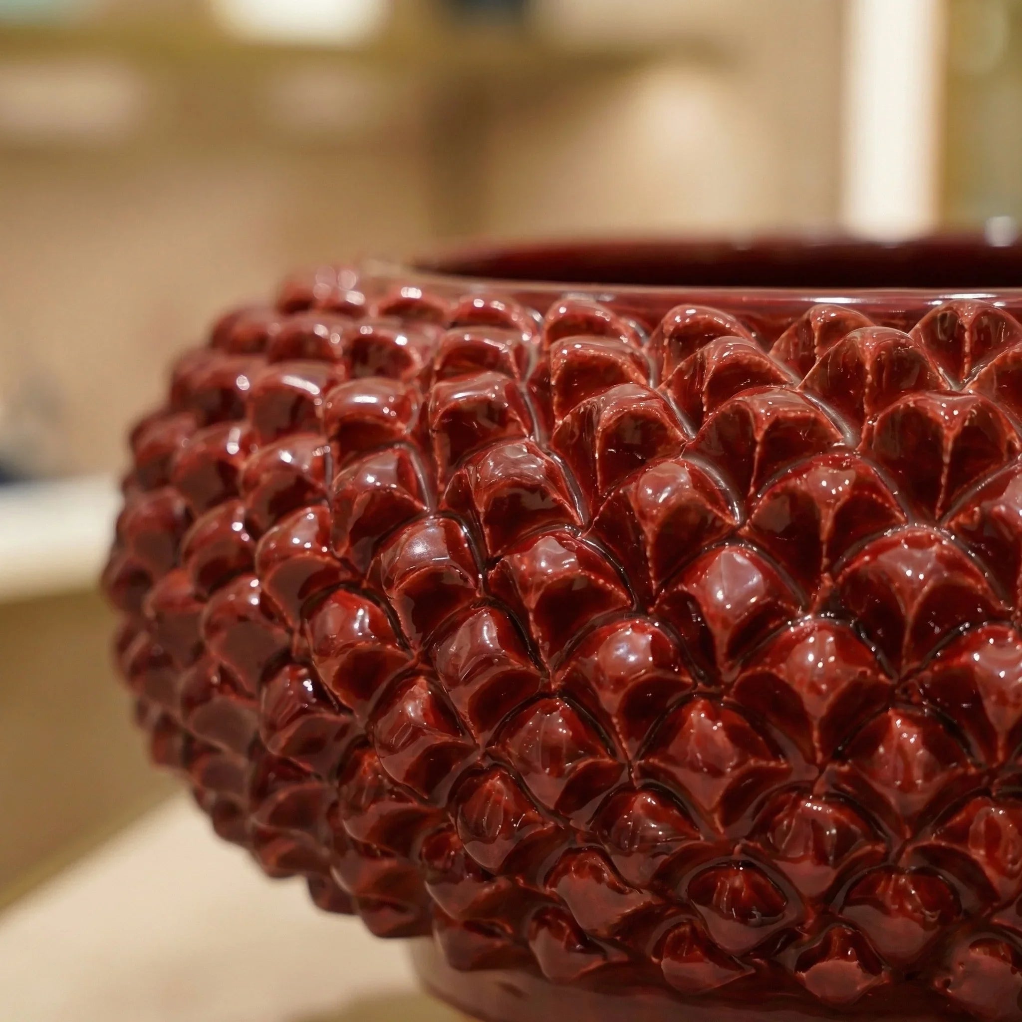 Italian Pine Cone Centerpiece Ø 25/33 cm / Ø 10-13", Bordeaux – Sicilian tradition from Caltagirone