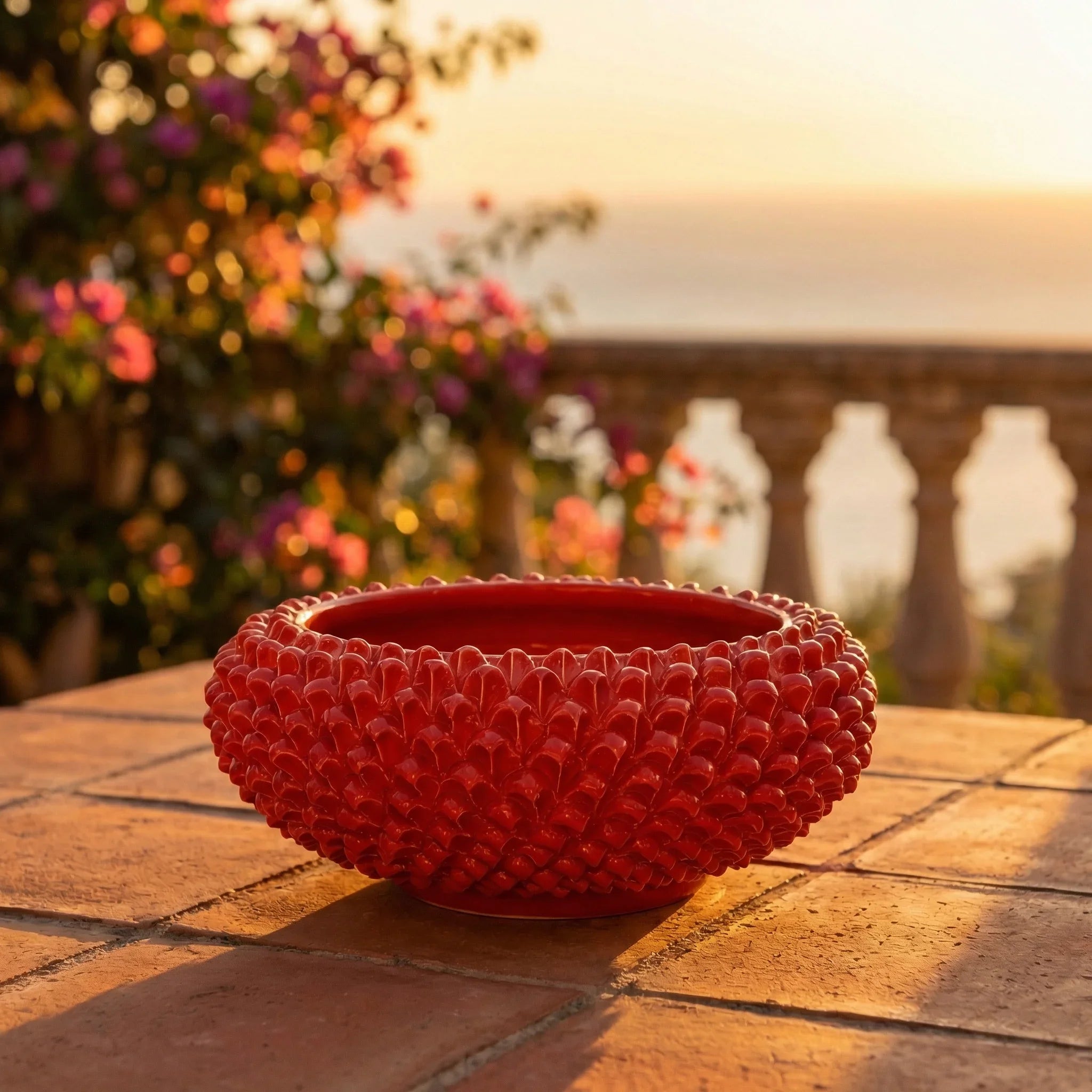 Italian Pine Cone Centerpiece Ø 25/33 cm / Ø 10-13", Fire Red – Italian pine cone ceramic from Caltagirone, Sicily