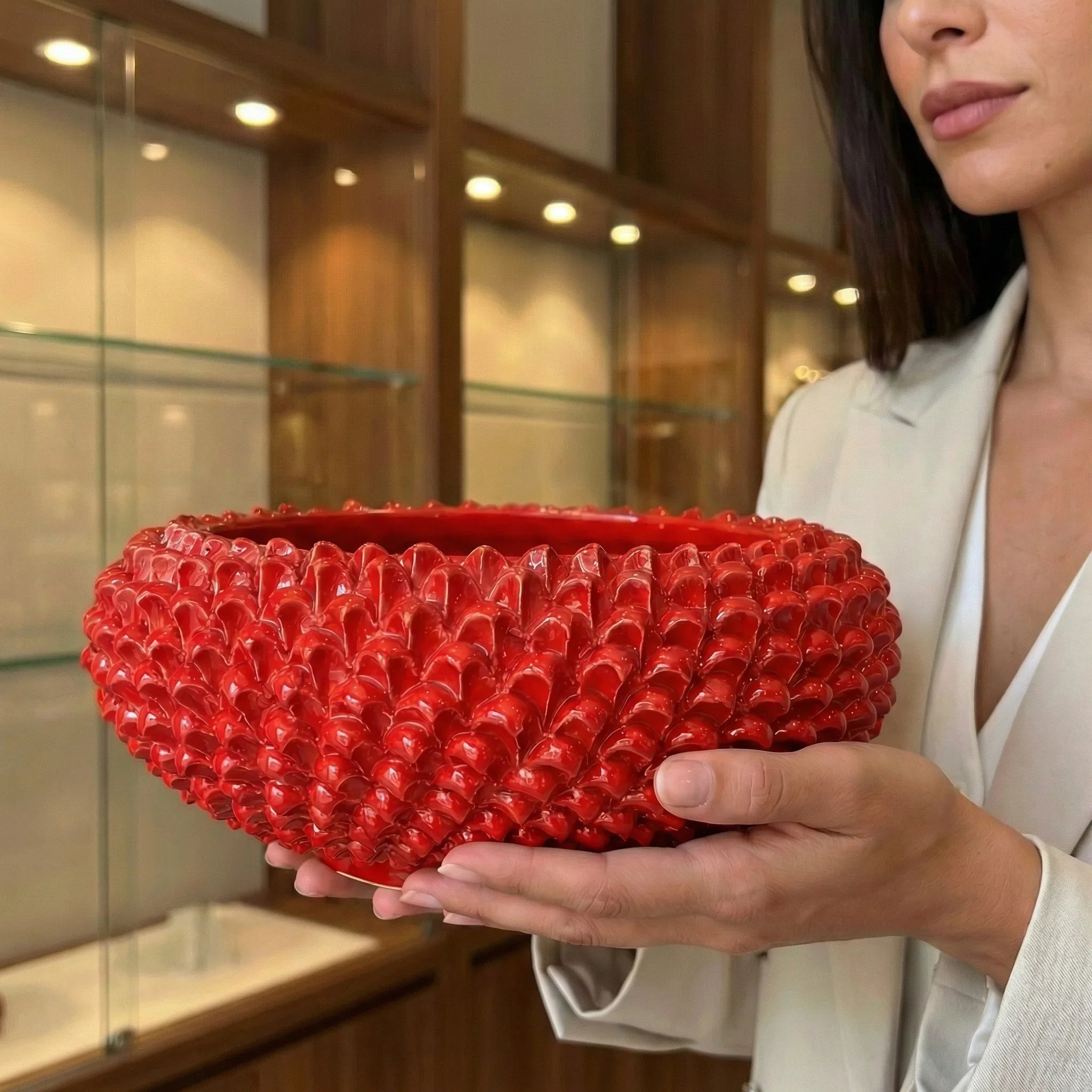 Italian Pine Cone Centerpiece Ø 25/33 cm / Ø 10-13", Fire Red – Italian pine cone ceramic from Caltagirone, Sicily