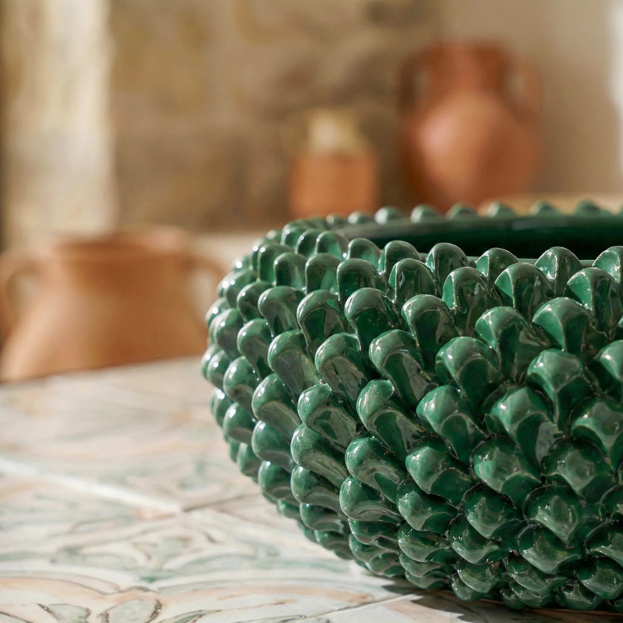 Italian Pine Cone Centerpiece Ø 25/33 cm / Ø 10-13", Antique Green – Sicilian tradition from Caltagirone