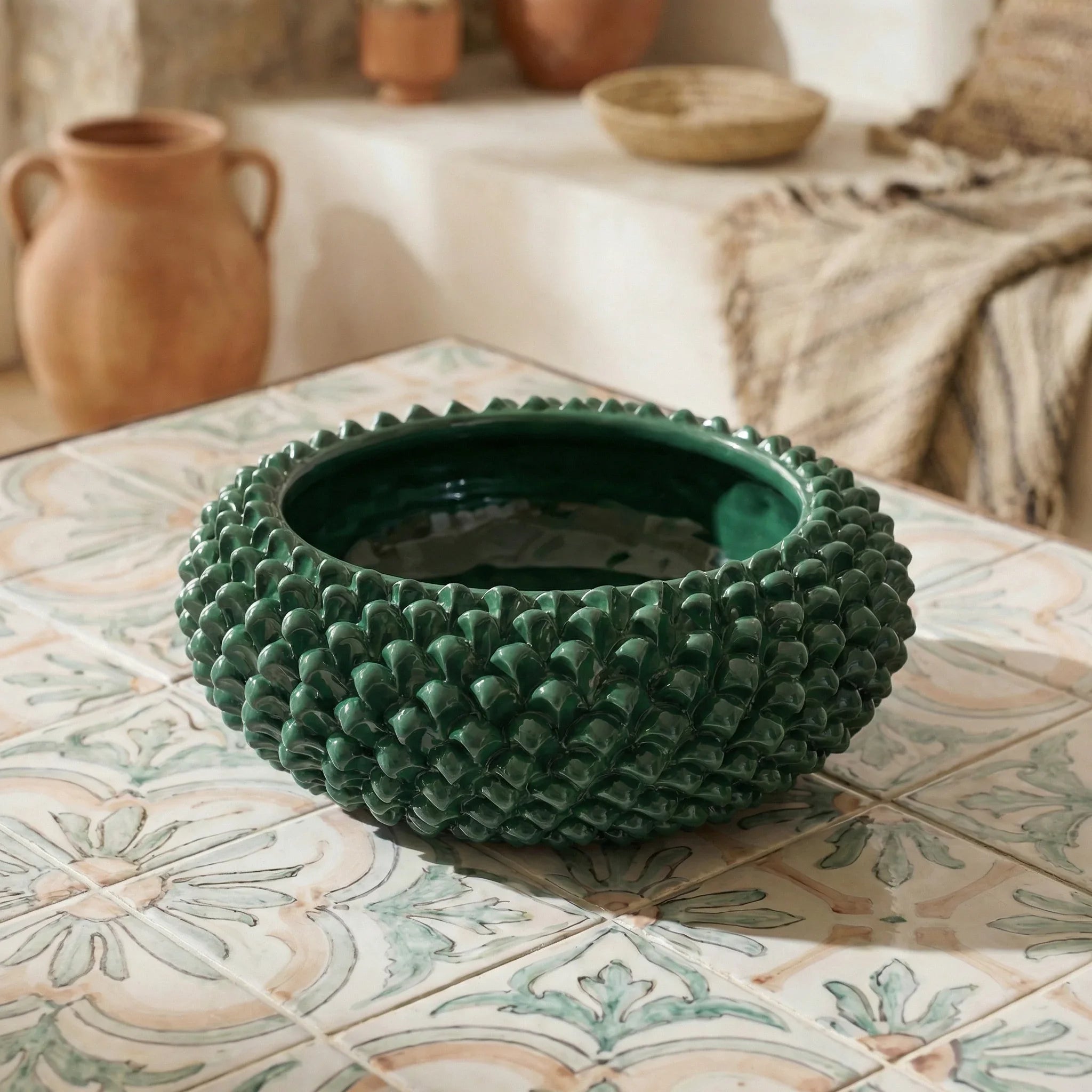 Italian Pine Cone Centerpiece Ø 25/33 cm / Ø 10-13", Antique Green – Sicilian tradition from Caltagirone