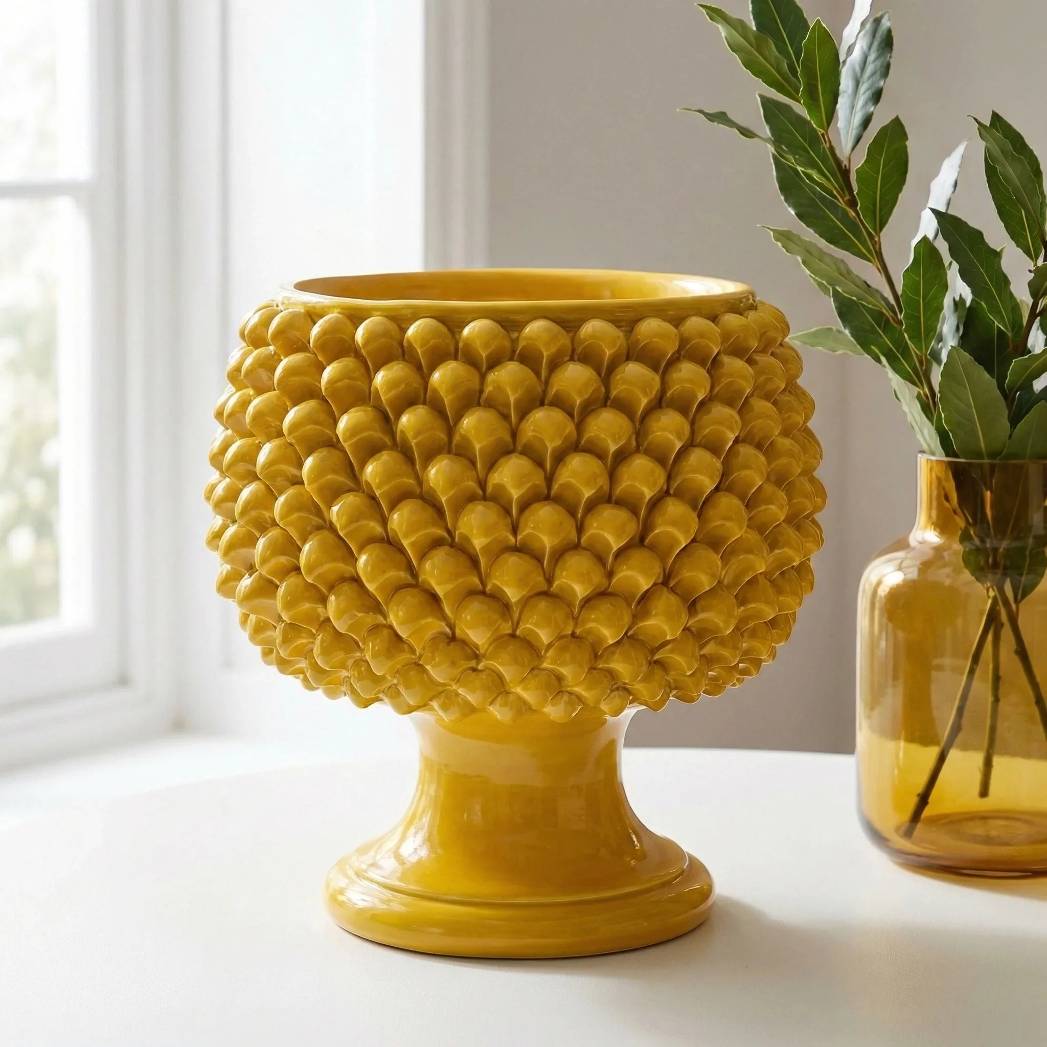 Half Pine Cone Vase, Mustard – Italian ceramic from Caltagirone, Sicily