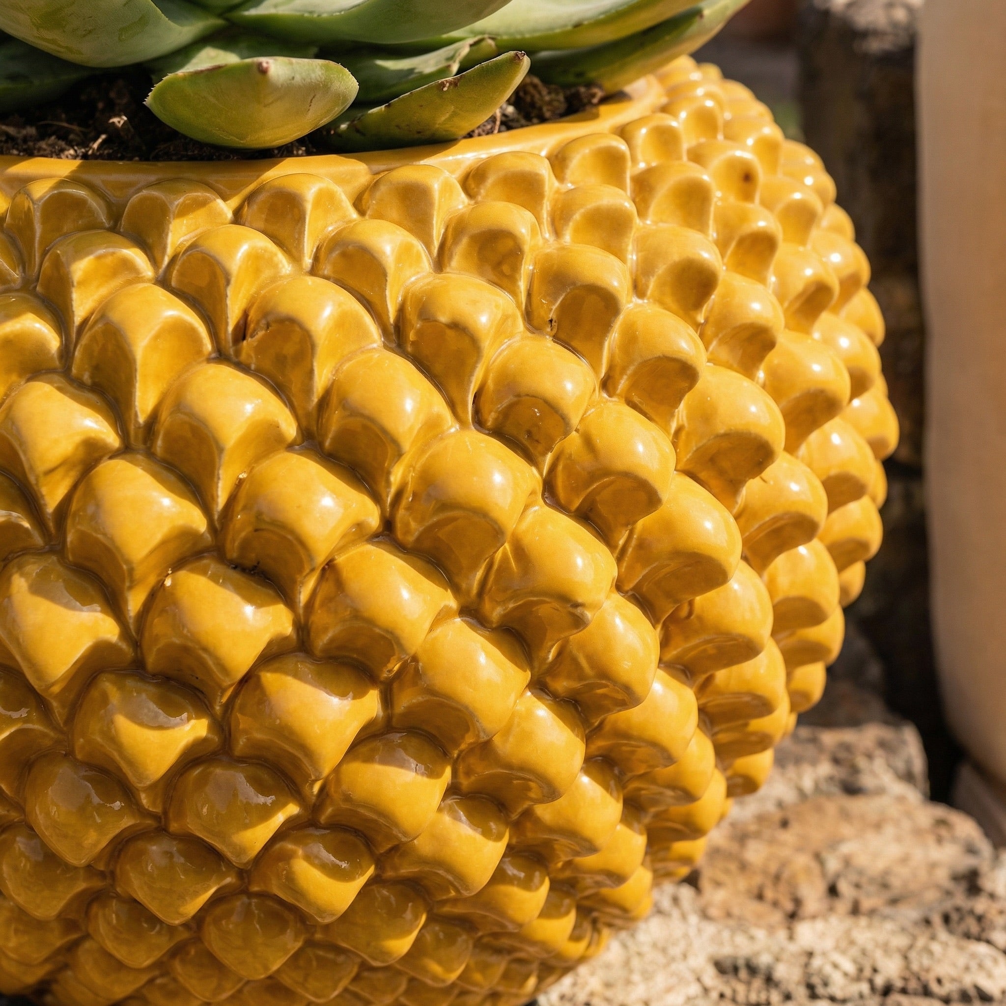 Pine Cone Cachepot, Mustard – Italian ceramic from Caltagirone, Sicily