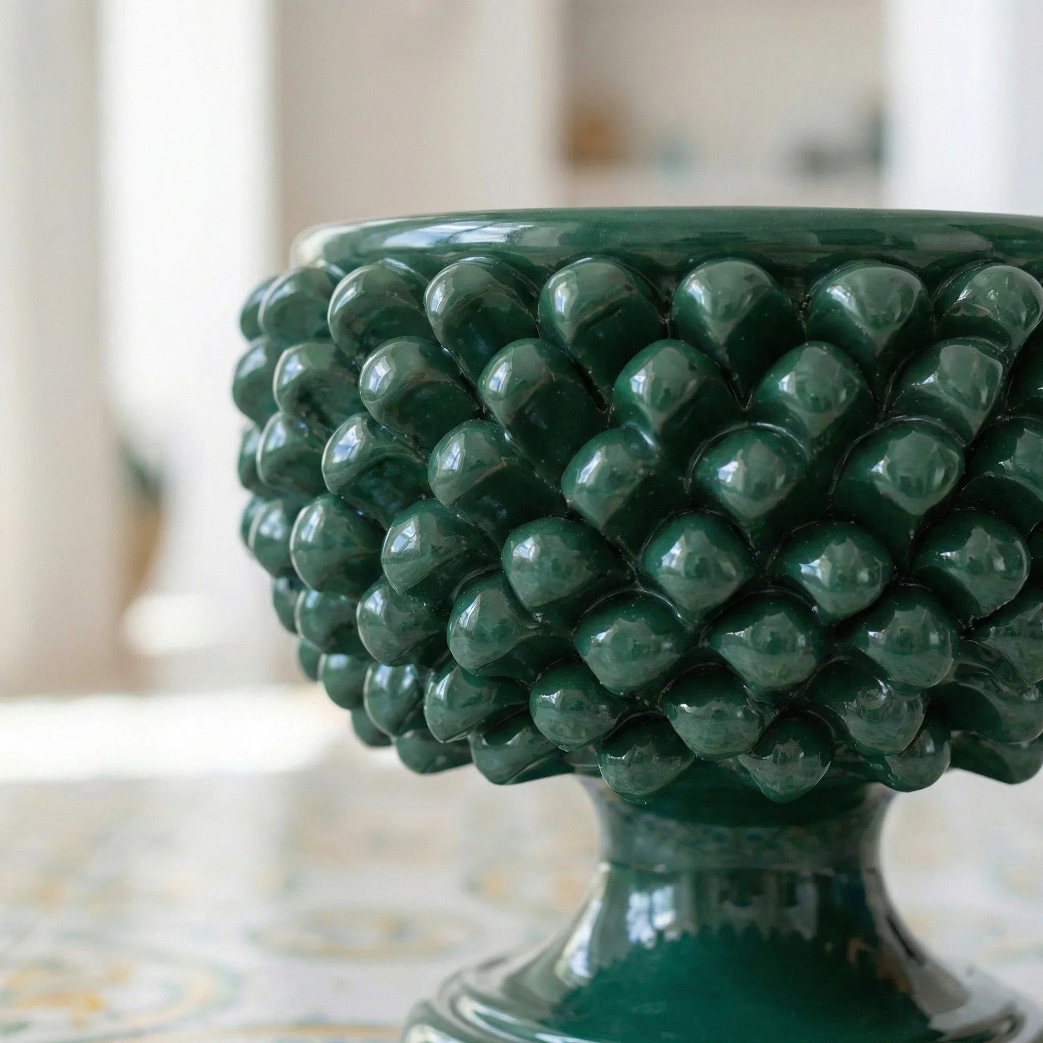 Half Pine Cone Vase, Antique Green – Italian ceramic from Caltagirone, Sicily