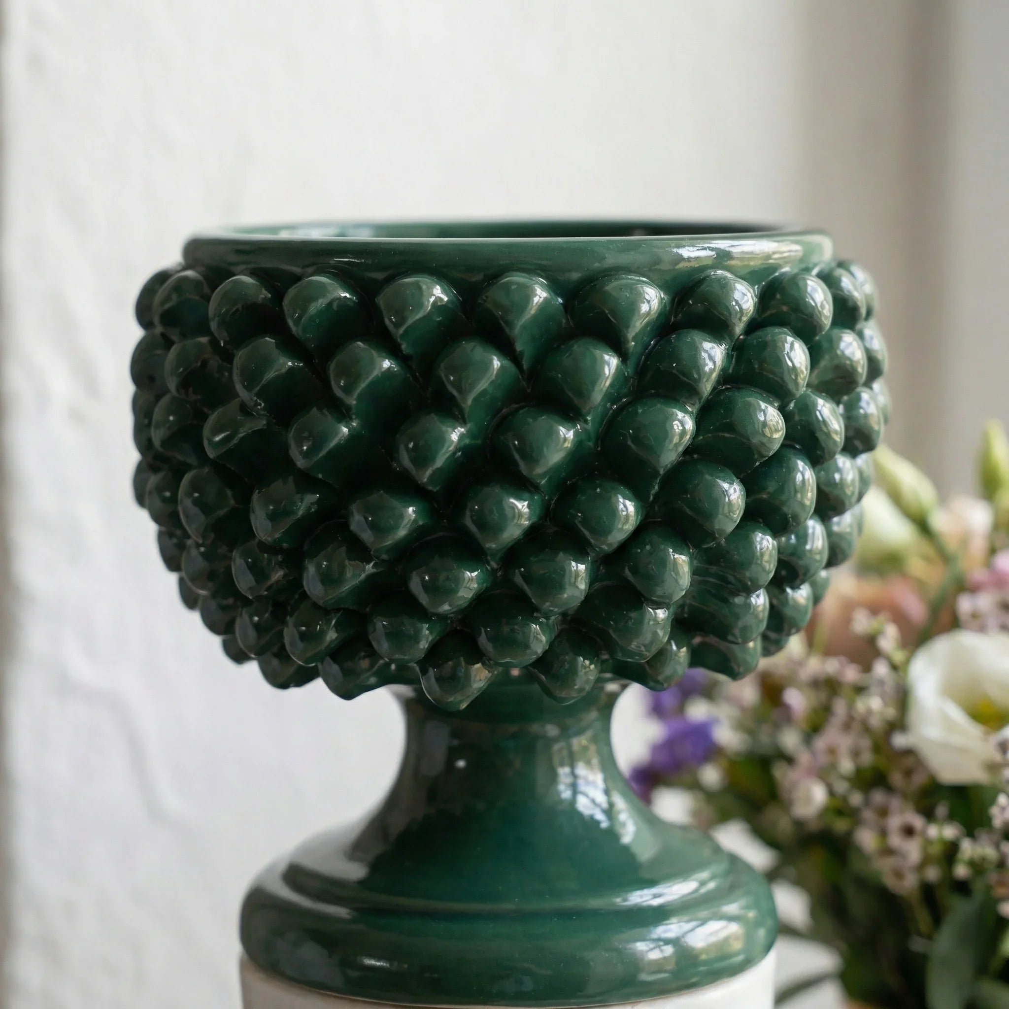 Half Pine Cone Vase, Antique Green – Italian ceramic from Caltagirone, Sicily