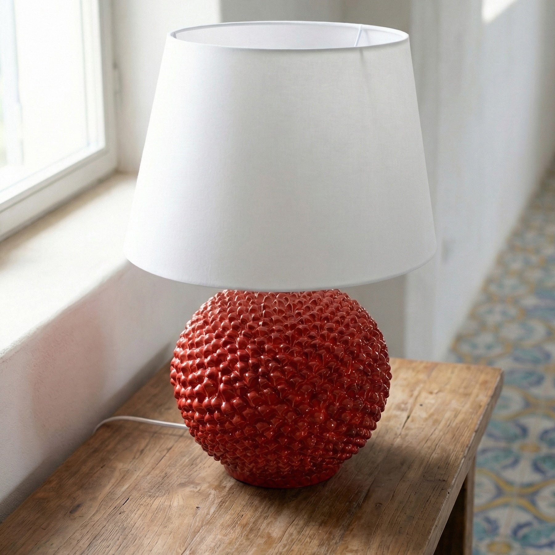 Italian Ceramic Lamp, Fire Red – Caltagirone Ceramic – Italian ceramic lamp tradition