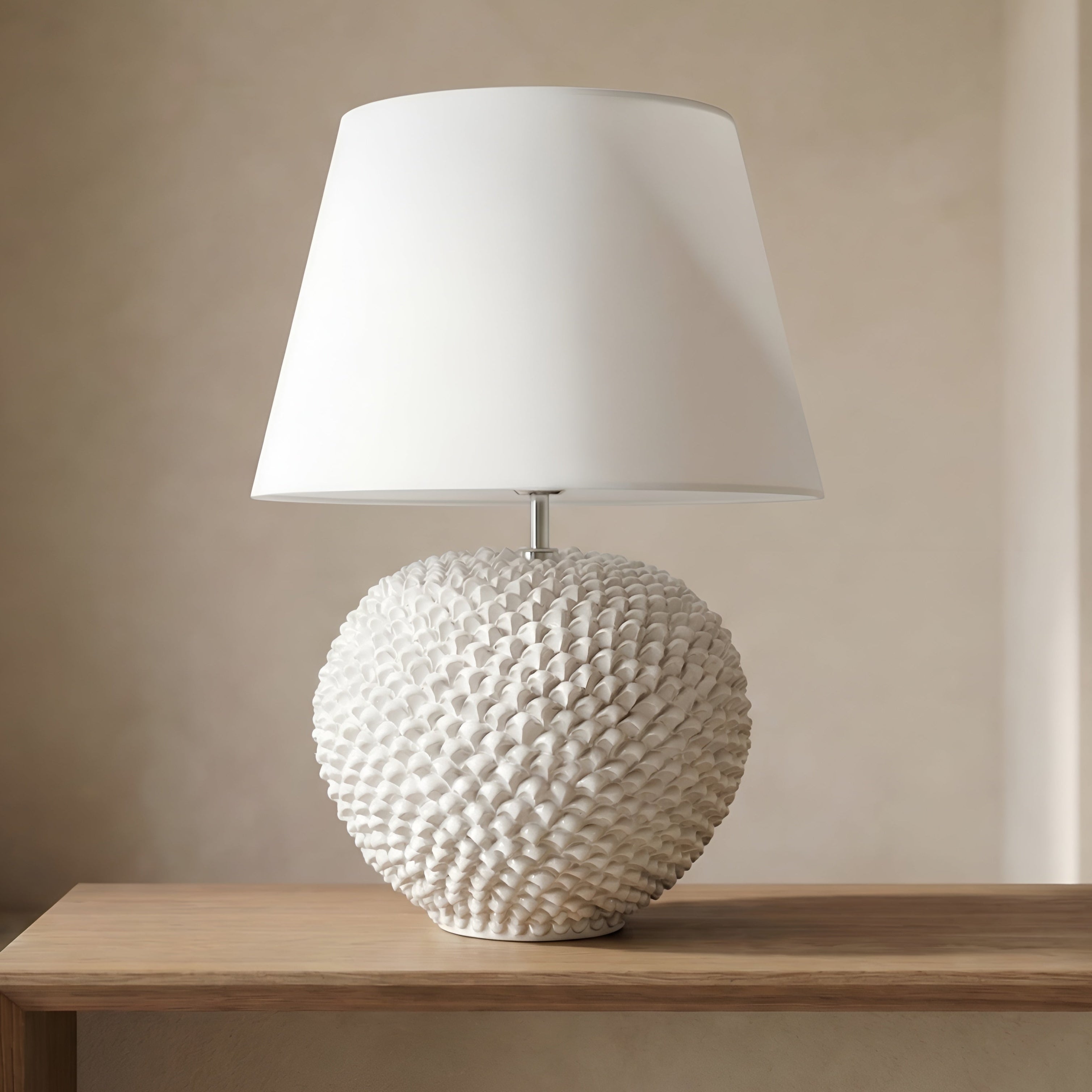 Italian Ceramic Lamp, White Line – Sicilian ceramic lamp handcrafted in Caltagirone