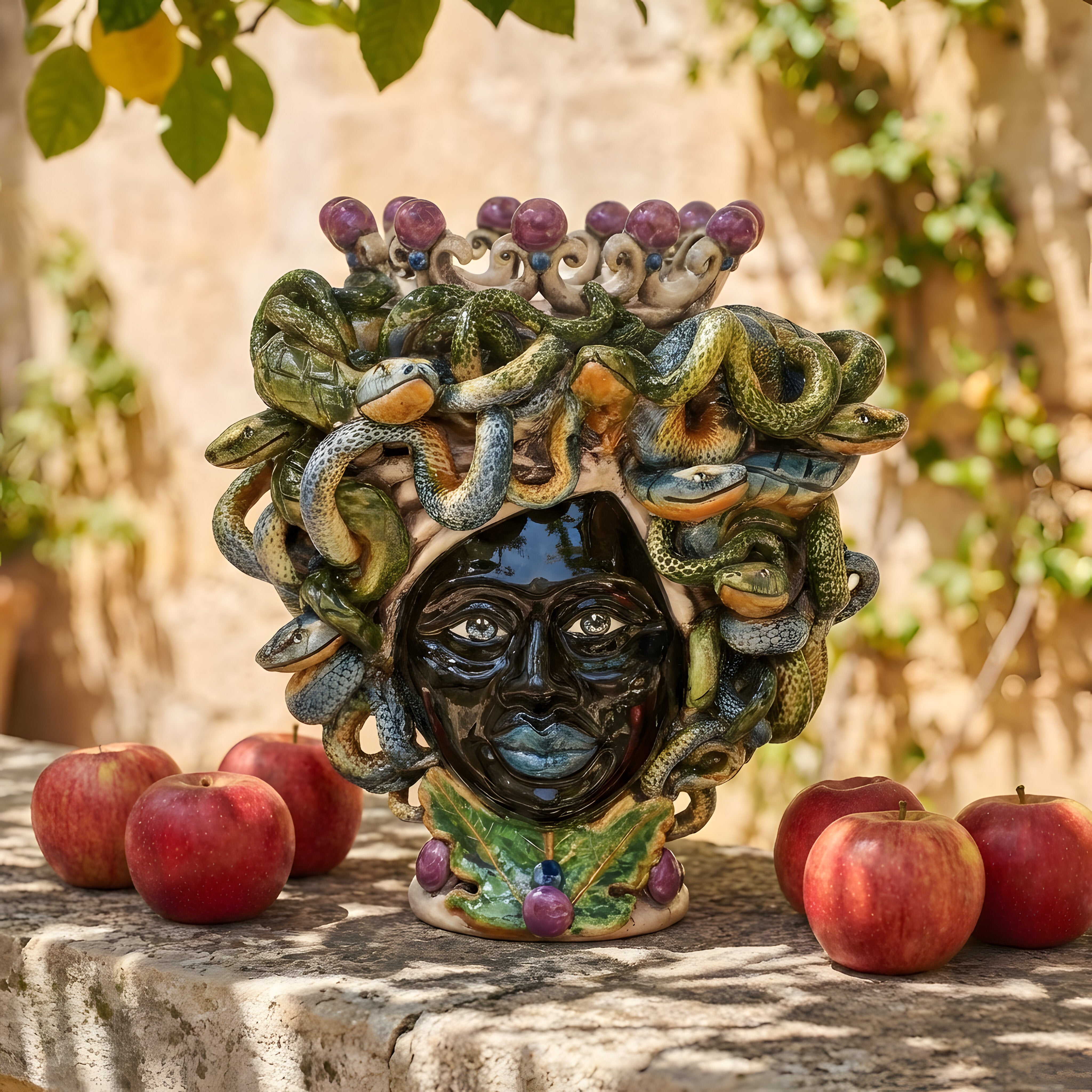 Medusa Head Vase H 20 cm / 7.9" – Testa di Moro from Caltagirone, Sicily