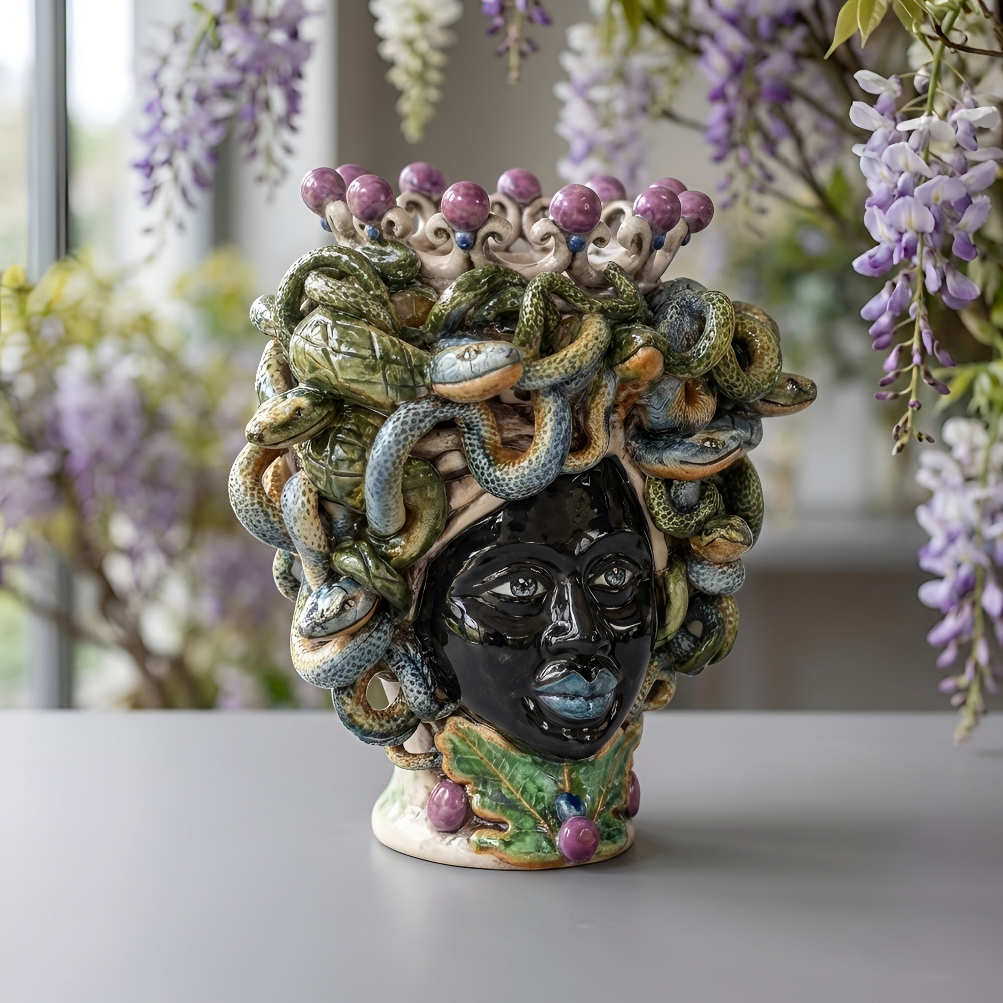 Medusa Head Vase H 20 cm / 7.9" – Testa di Moro from Caltagirone, Sicily