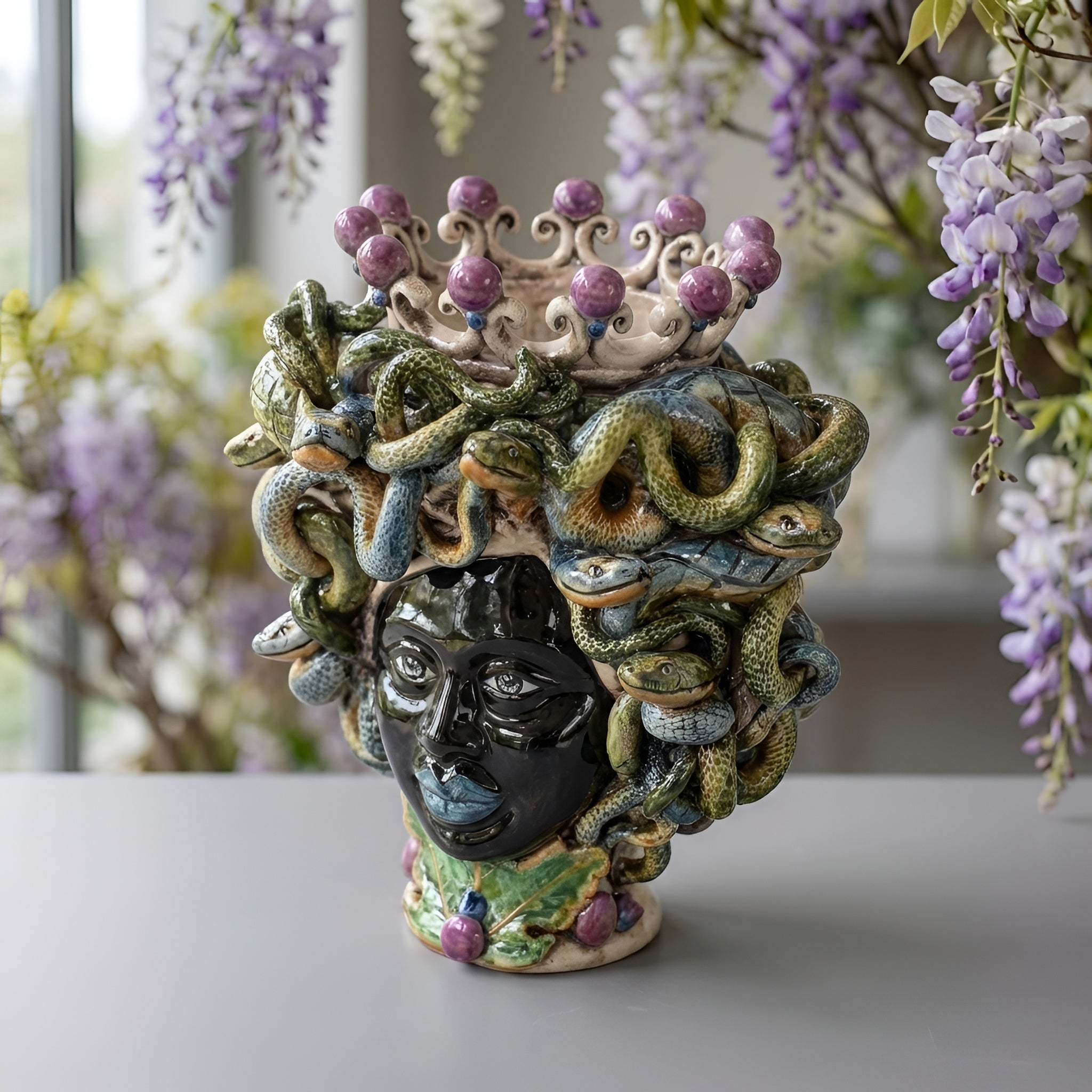 Medusa Head Vase H 20 cm / 7.9" – Testa di Moro from Caltagirone, Sicily