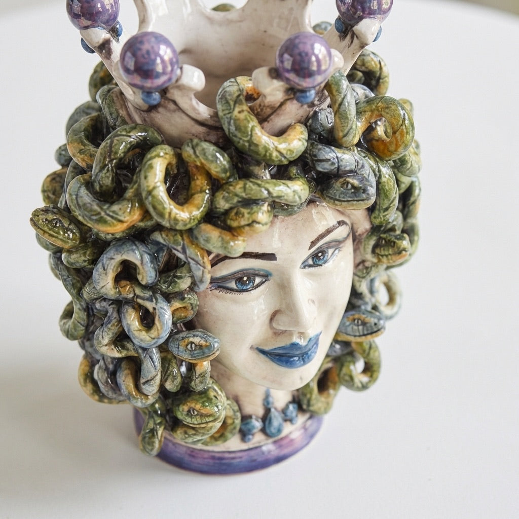 Medusa Head Vase H 25 cm / 9.8" – Testa di Moro from Caltagirone, Sicily