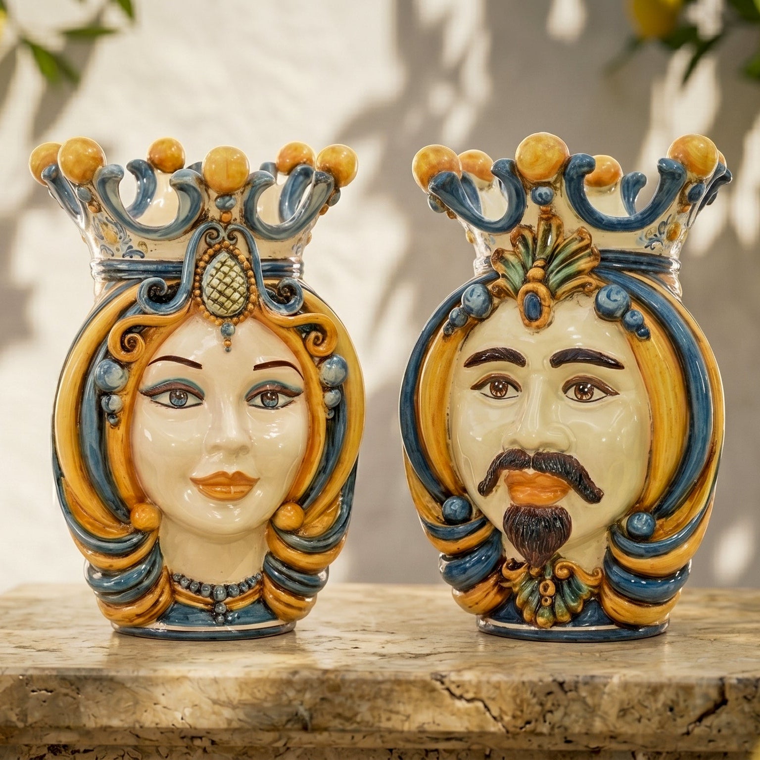 Sicilian Moor's Head H 38 cm / 15", Woman, Blue and Orange – Testa di Moro from Caltagirone, Sicily