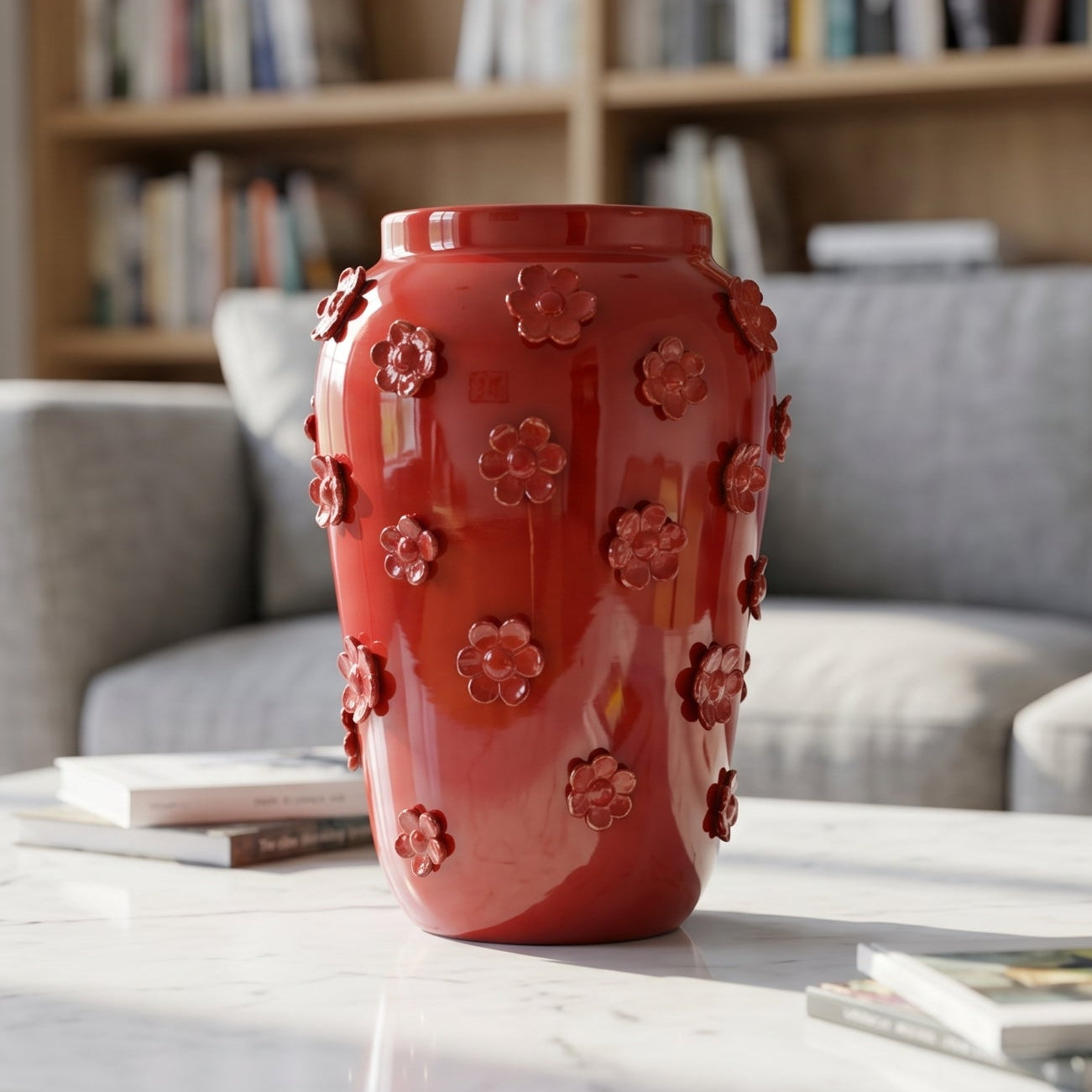 Sicilian Round Ball Vase, Fire Red – Sicilian majolica handcrafted in Caltagirone