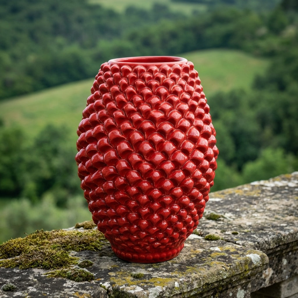 Sicilian Pine Cone Vase, Fire Red – Italian ceramic from Caltagirone, Sicily