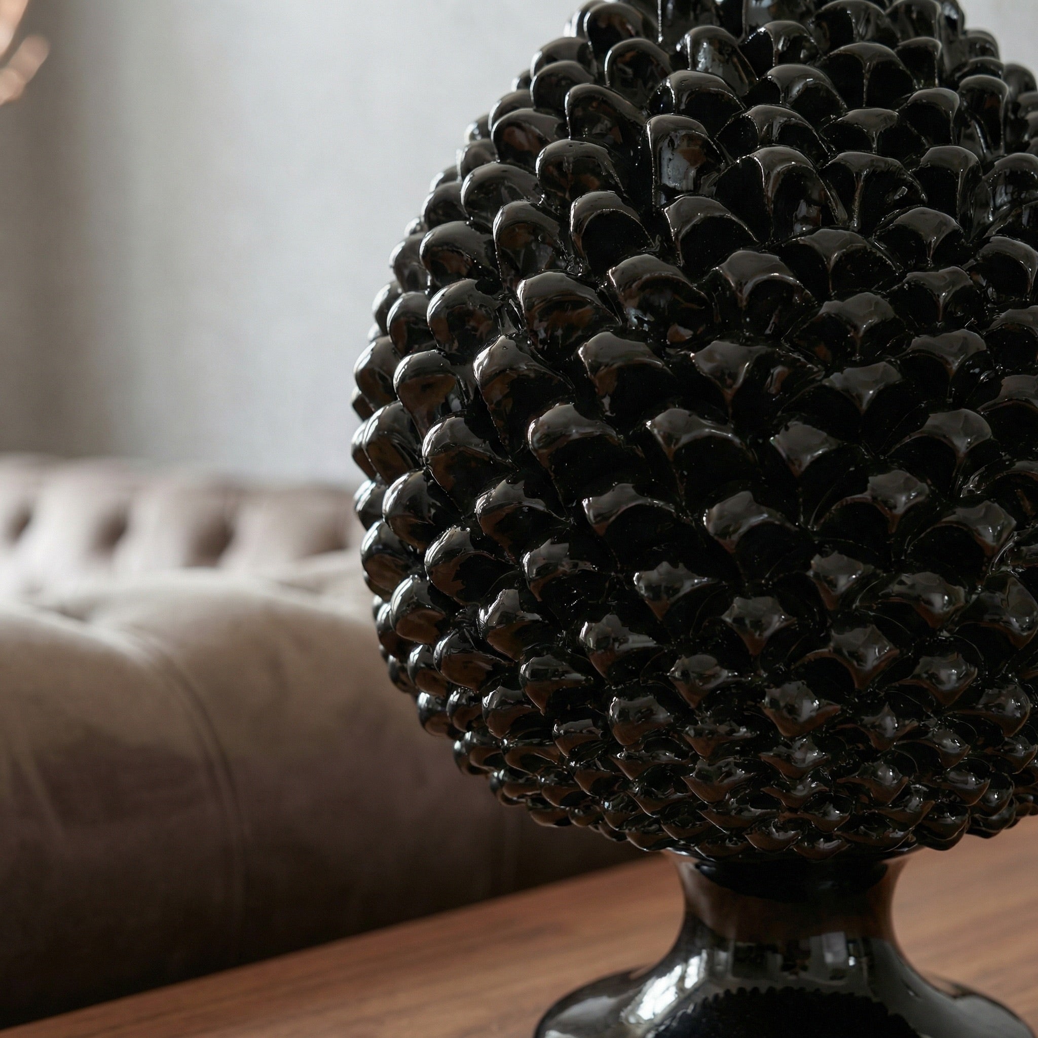 Sicilian Pine Cone H 15/40 cm / 6-16", Black Line – Italian pine cone ceramic from Caltagirone, Sicily