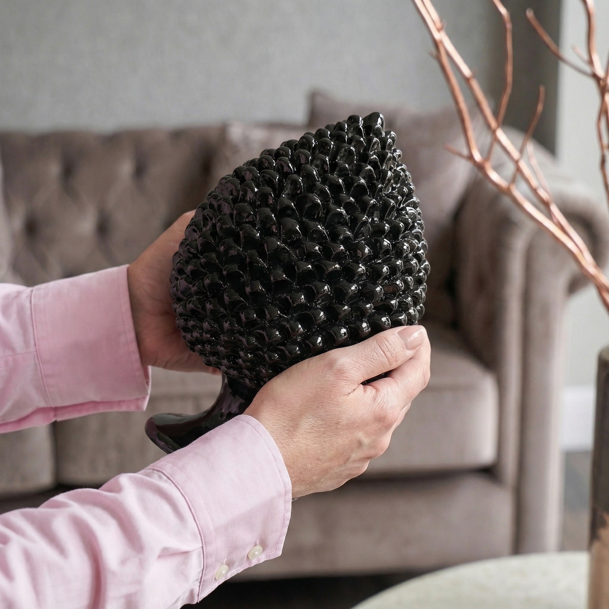 Sicilian Pine Cone H 15/40 cm / 6-16", Black Line – Italian pine cone ceramic from Caltagirone, Sicily