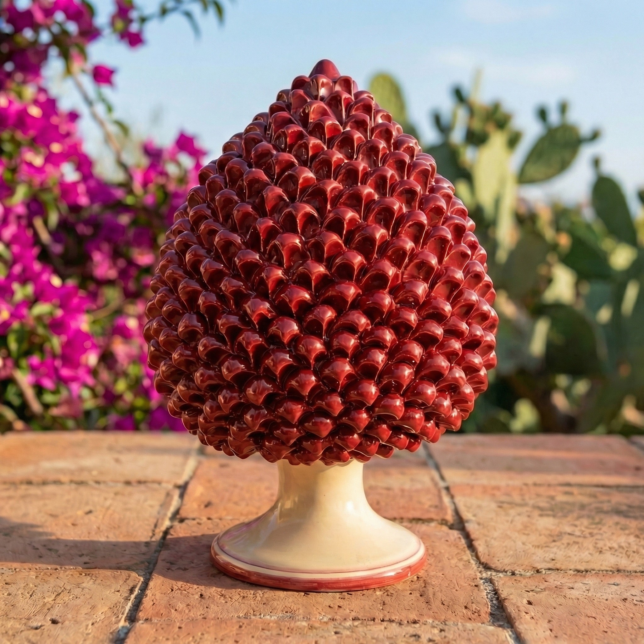 Sicilian Pine Cone H 15/40 cm / 6-16", Mono Bordeaux – Caltagirone Ceramic – Sicilian Pine Cone Tradition