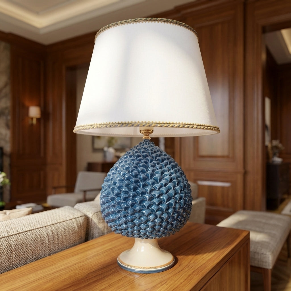 Sicilian Pine Cone Lamp, Blue and Orange – Italian ceramic from Caltagirone, Sicily