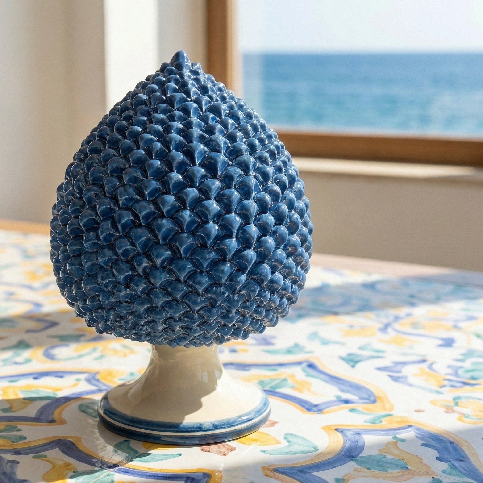 Sicilian Pine Cone H 15/40 cm / 6-16", Mono Blue – Sicilian tradition from Caltagirone