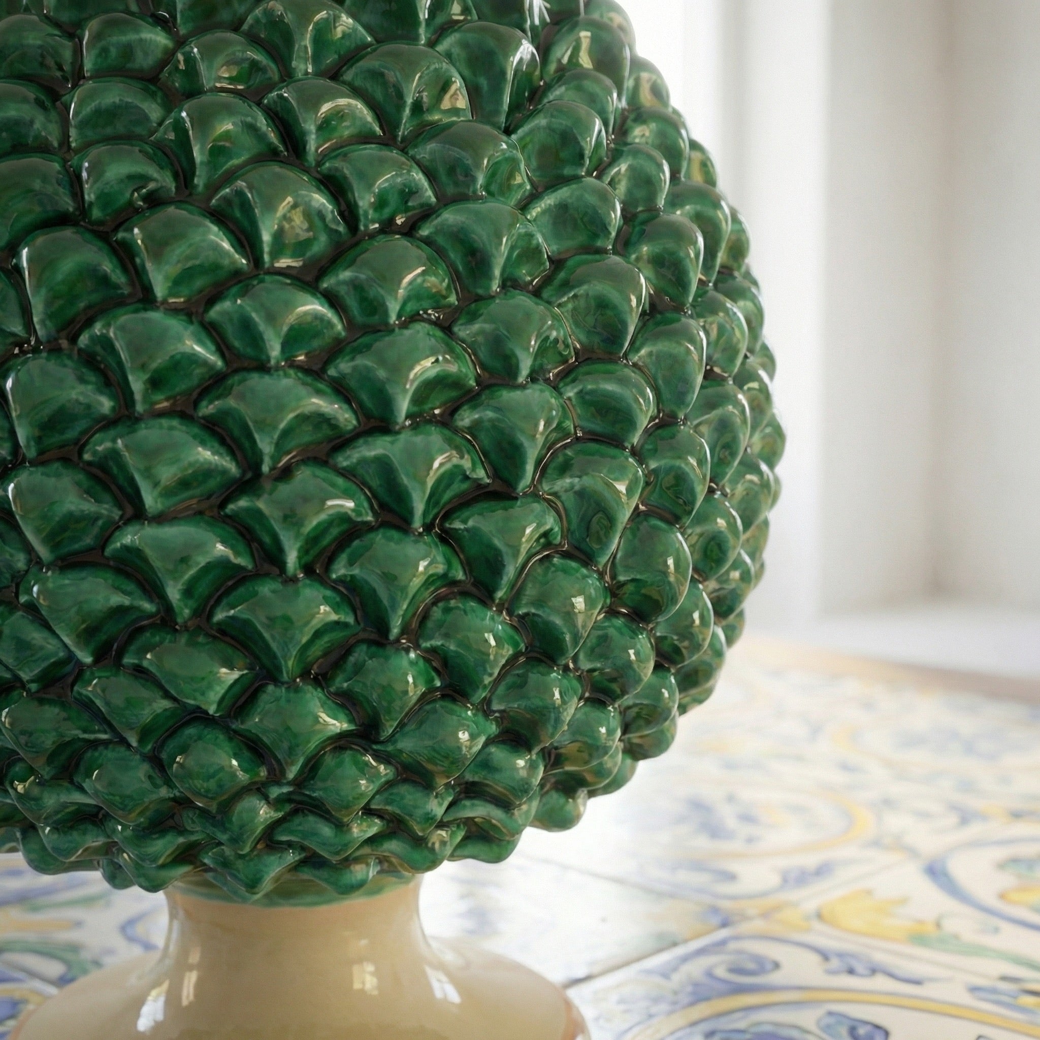Sicilian Pine Cone H 15/40 cm / 6-16", Green and Orange – Caltagirone Ceramic – Sicilian Pine Cone Tradition