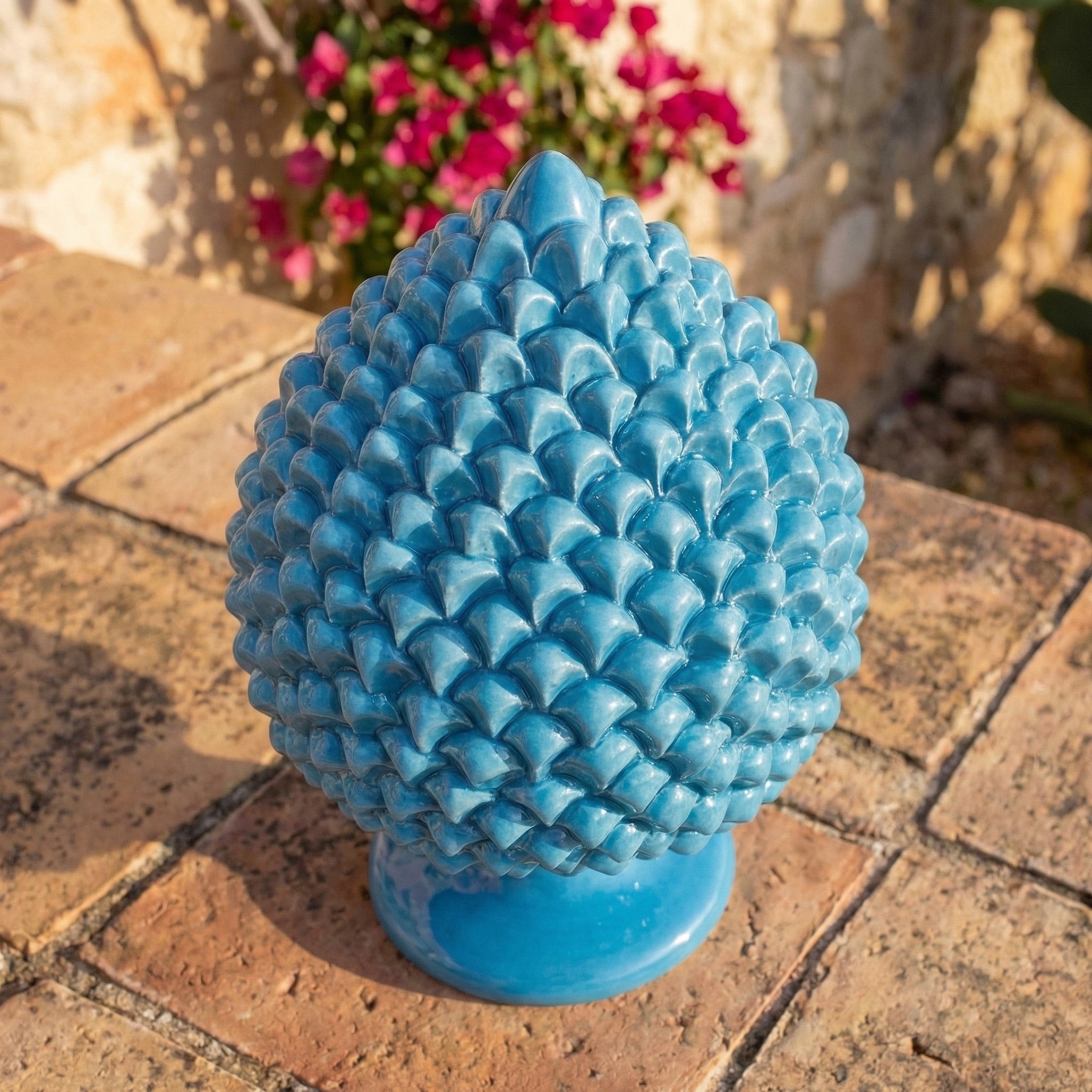 Italian Pine Cone Decoration H 15/40 cm / 6-16", Turquoise – Italian pine cone ceramic from Caltagirone, Sicily