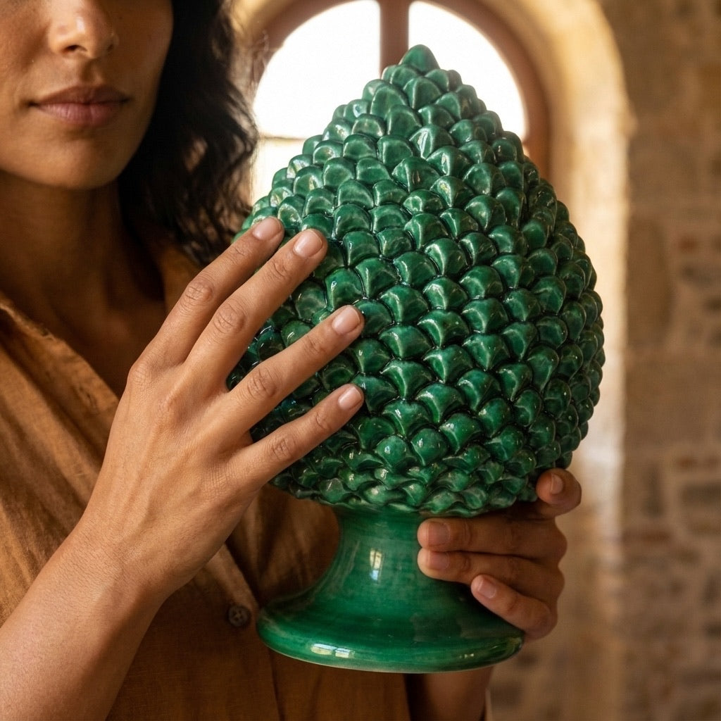 Sicilian Pine Cone H 15/40 cm / 6-16", Emerald Green – Sicilian tradition from Caltagirone