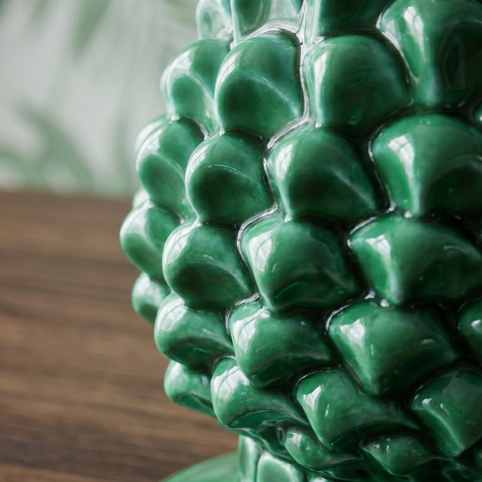 Sicilian Pine Cone Candle Holder H 18 cm / 7.1", Emerald Green – Italian pine cone ceramic from Caltagirone, Sicily