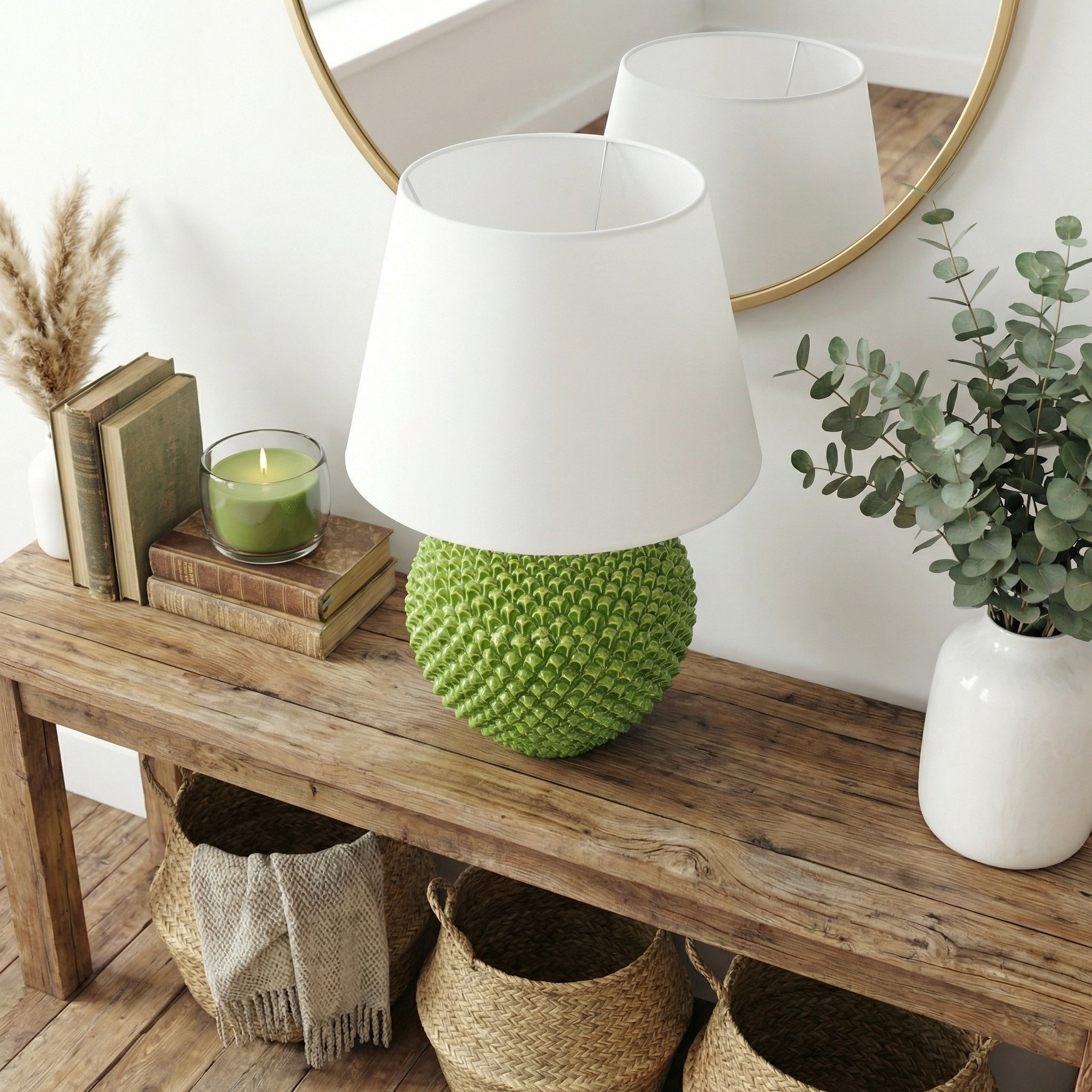 Italian Ceramic Lamp, Leaf Green – Sicilian ceramic lamp handcrafted in Caltagirone