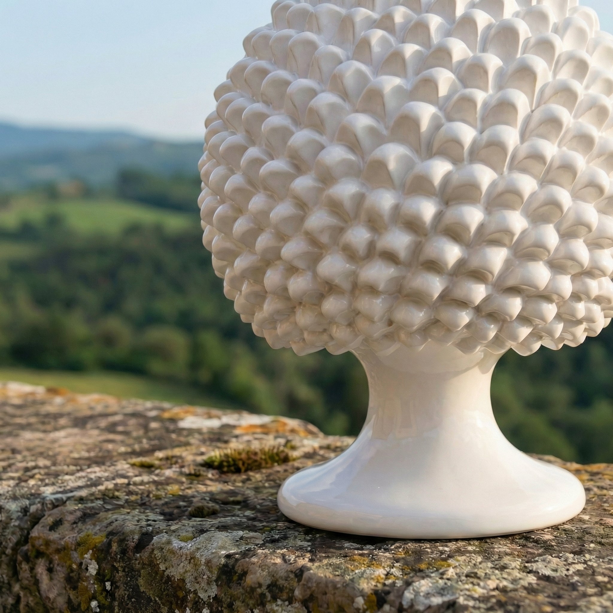 Caltagirone Pine Cone Ceramic H 15/40 cm / 6-16", White Line – Caltagirone Ceramic – Sicilian Pine Cone Tradition