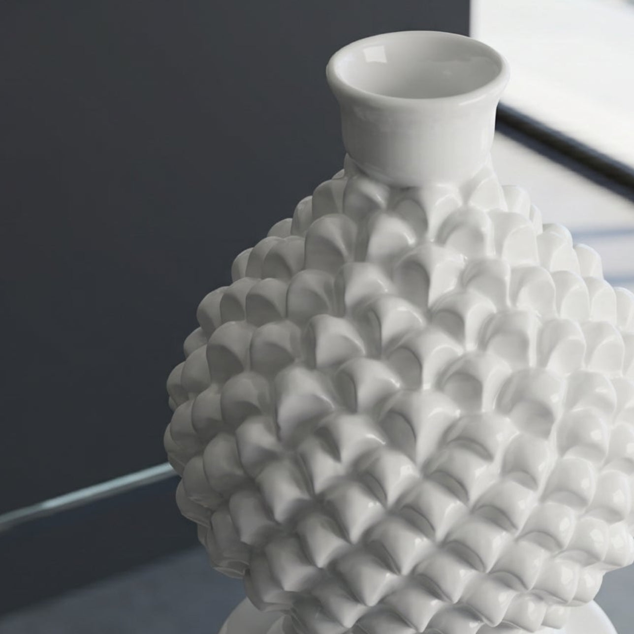 Sicilian Pine Cone Candle Holder H 18 cm / 7.1", White Line – Sicilian tradition from Caltagirone