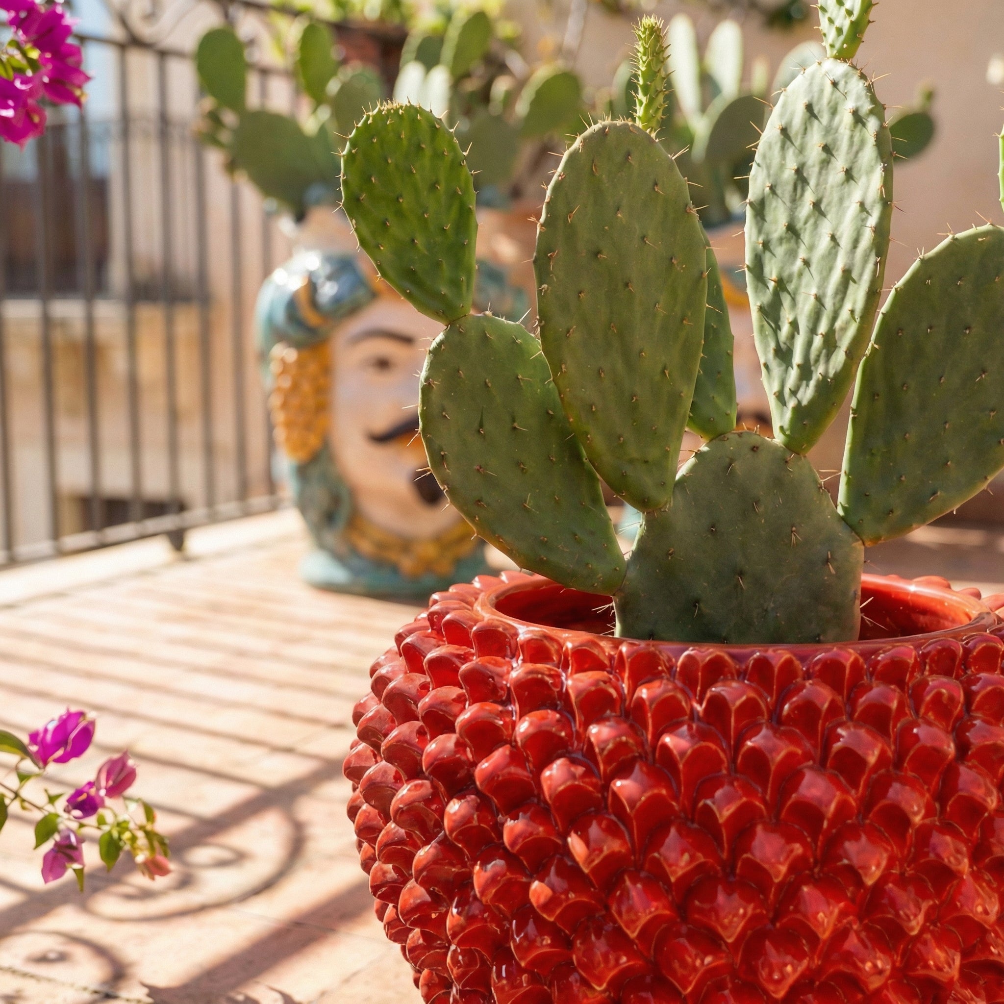 Pine Cone Cachepot, Fire Red – Italian ceramic from Caltagirone, Sicily