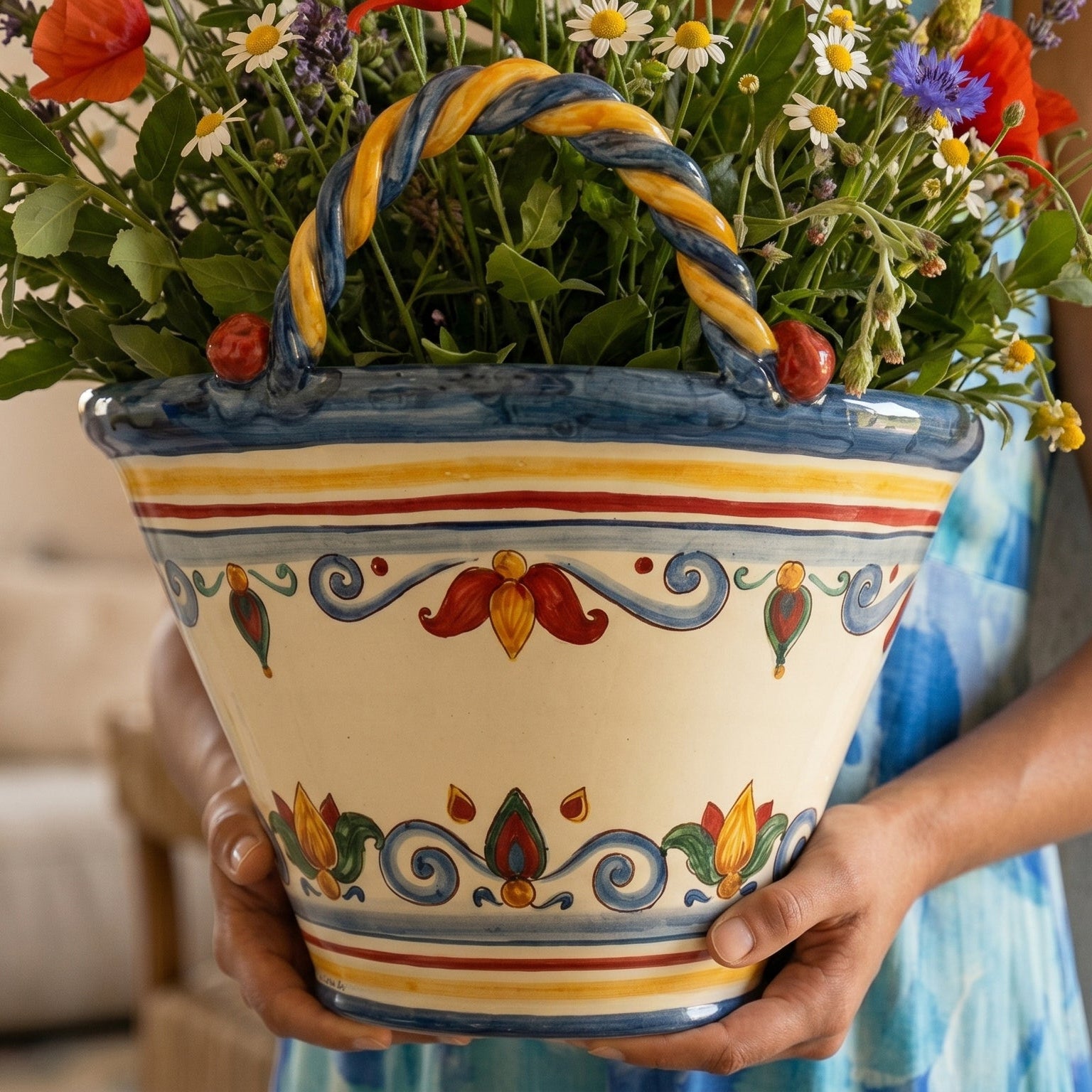 Sicilian Ceramic Basket Coffa — Decoro Sicily | Italian ceramic from Caltagirone, Sicily