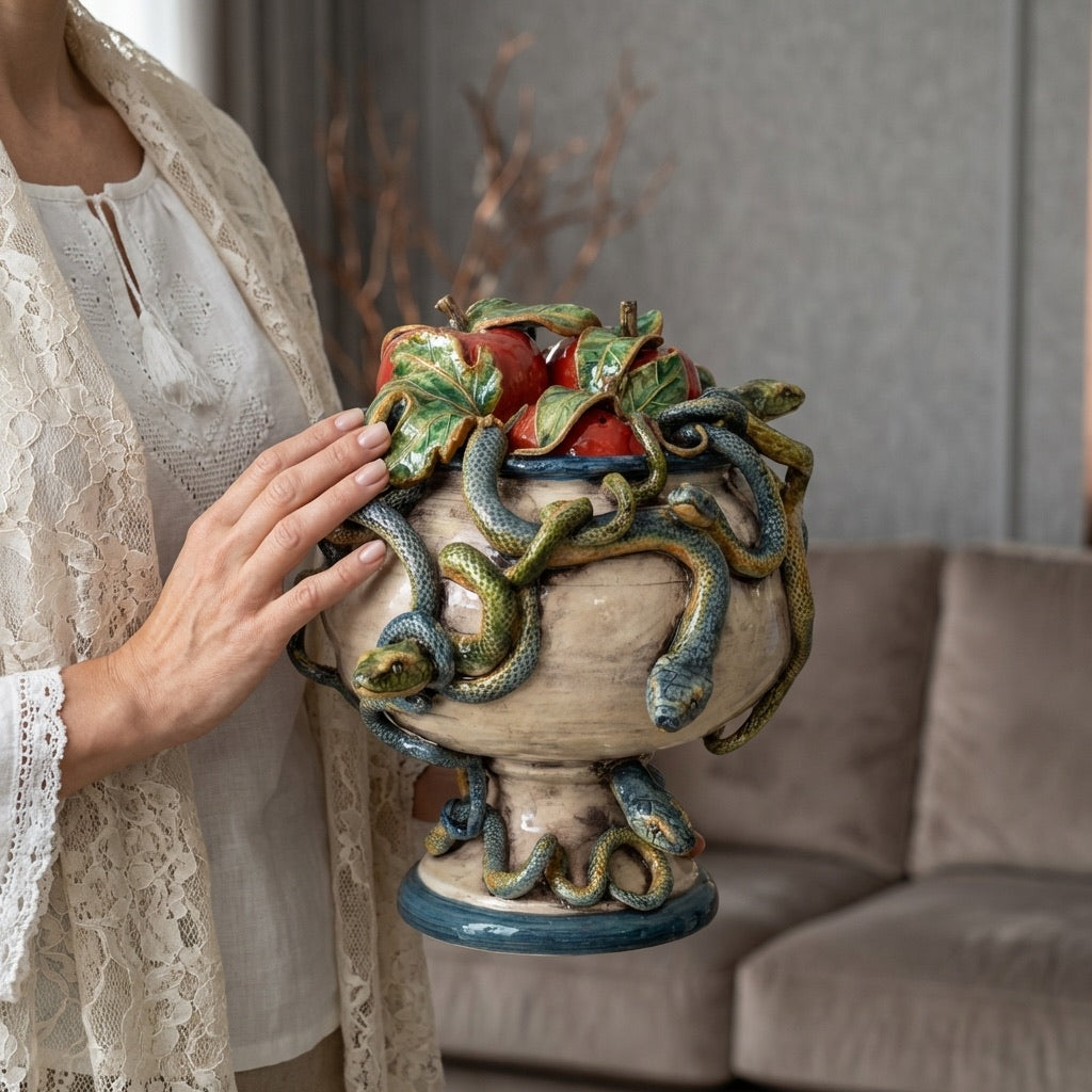 Sicilian Ceramic Cake Stand H 26 cm / 10.2" – Italian ceramic from Caltagirone, Sicily