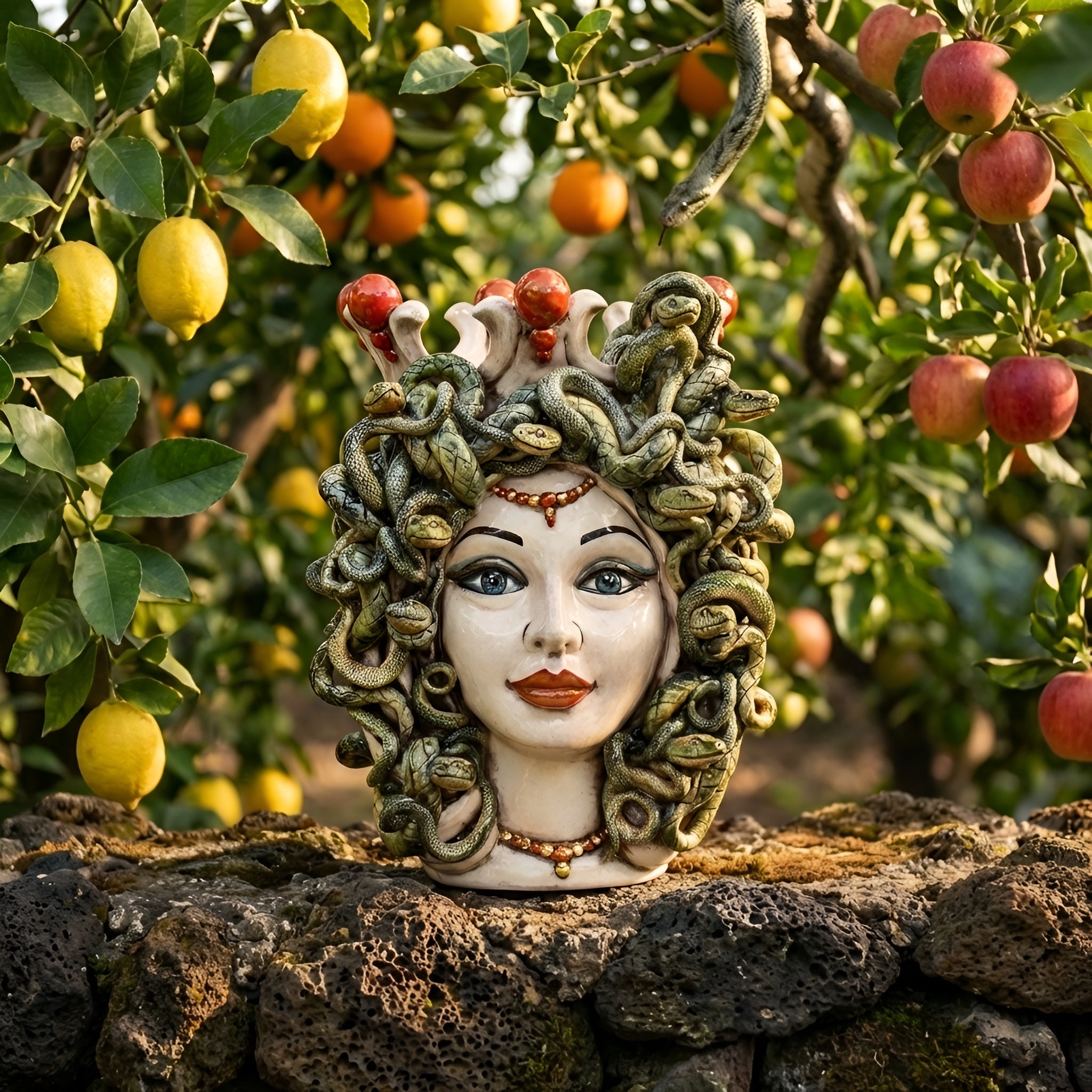 Medusa Head Vase H 38 cm / 15", Mother of Pearl – Testa di Moro from Caltagirone, Sicily