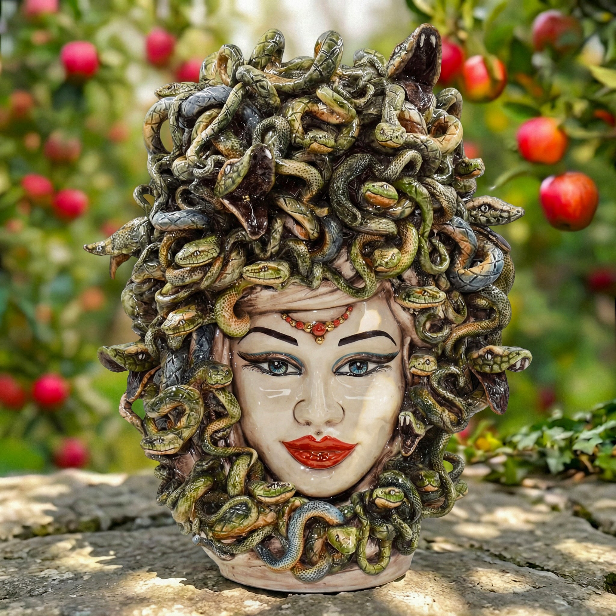 Medusa Head Vase H 48 cm / 18.9", Antique Mother of Pearl – Testa di Moro from Caltagirone, Sicily