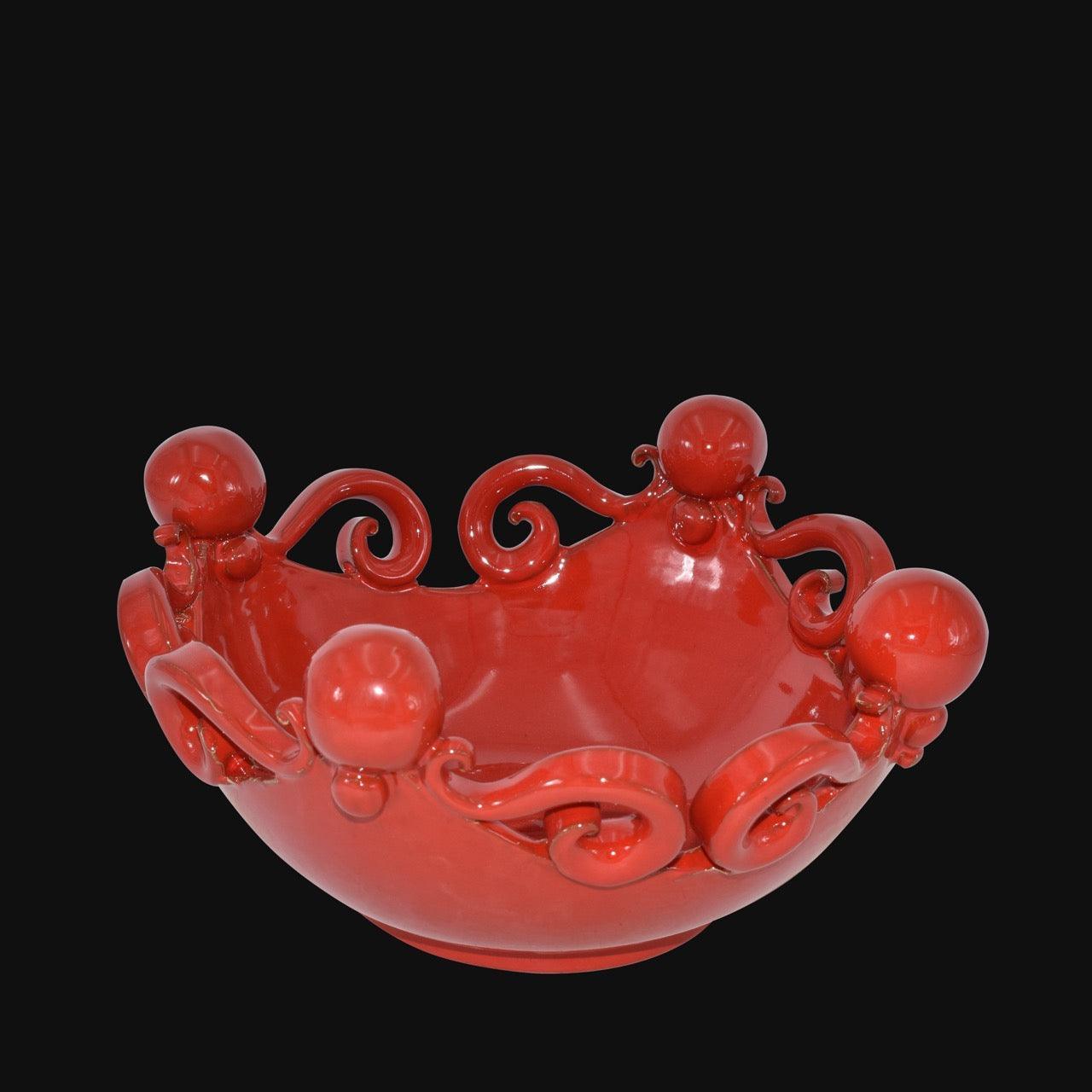 Centrotavola rosso fuoco in ceramica di Caltagirone fatti a mano, stile moderno, Sofia