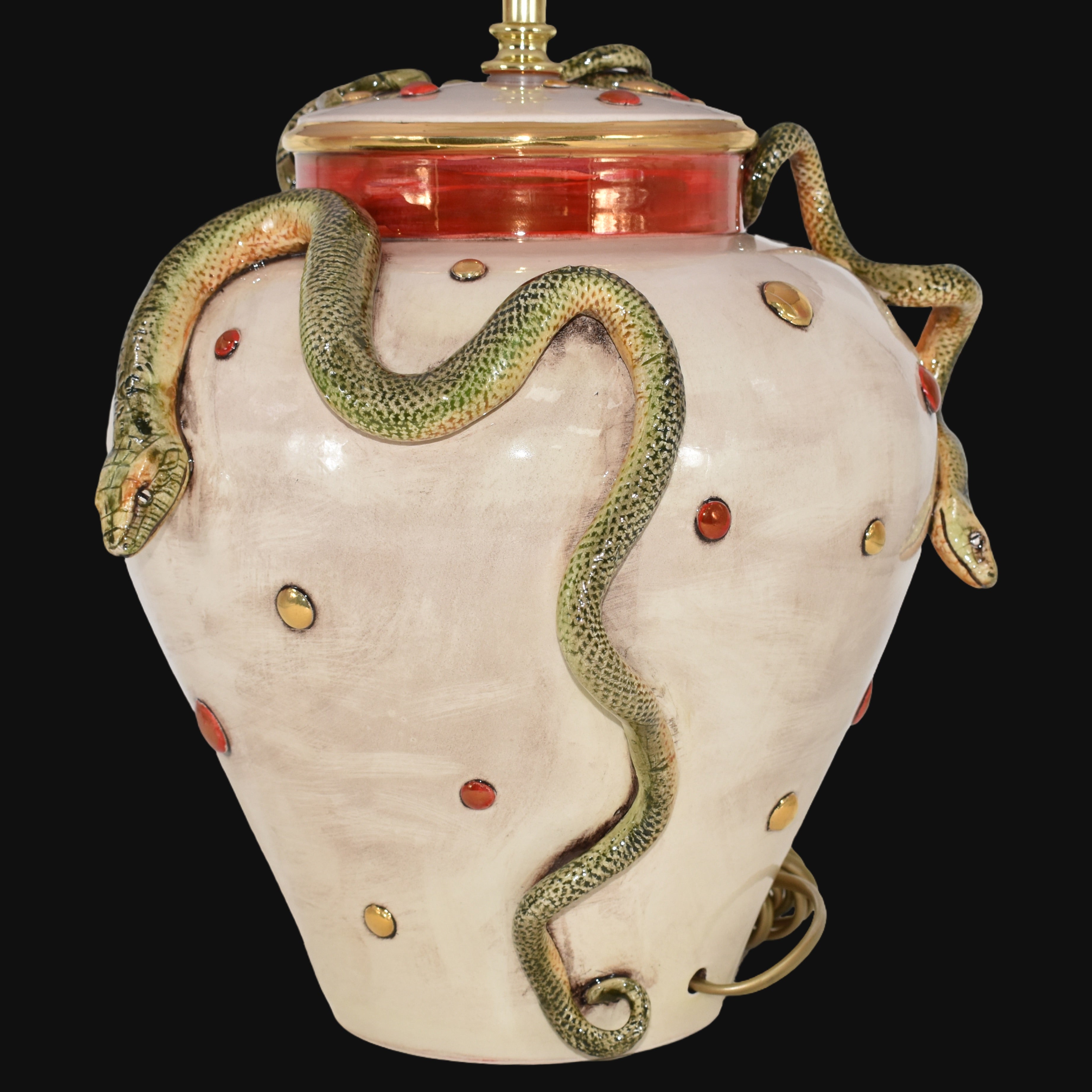 Italian Eden Ceramic Lamp H 30 cm / 11.8", Mother of Pearl – Caltagirone Ceramic – Italian ceramic lamp tradition