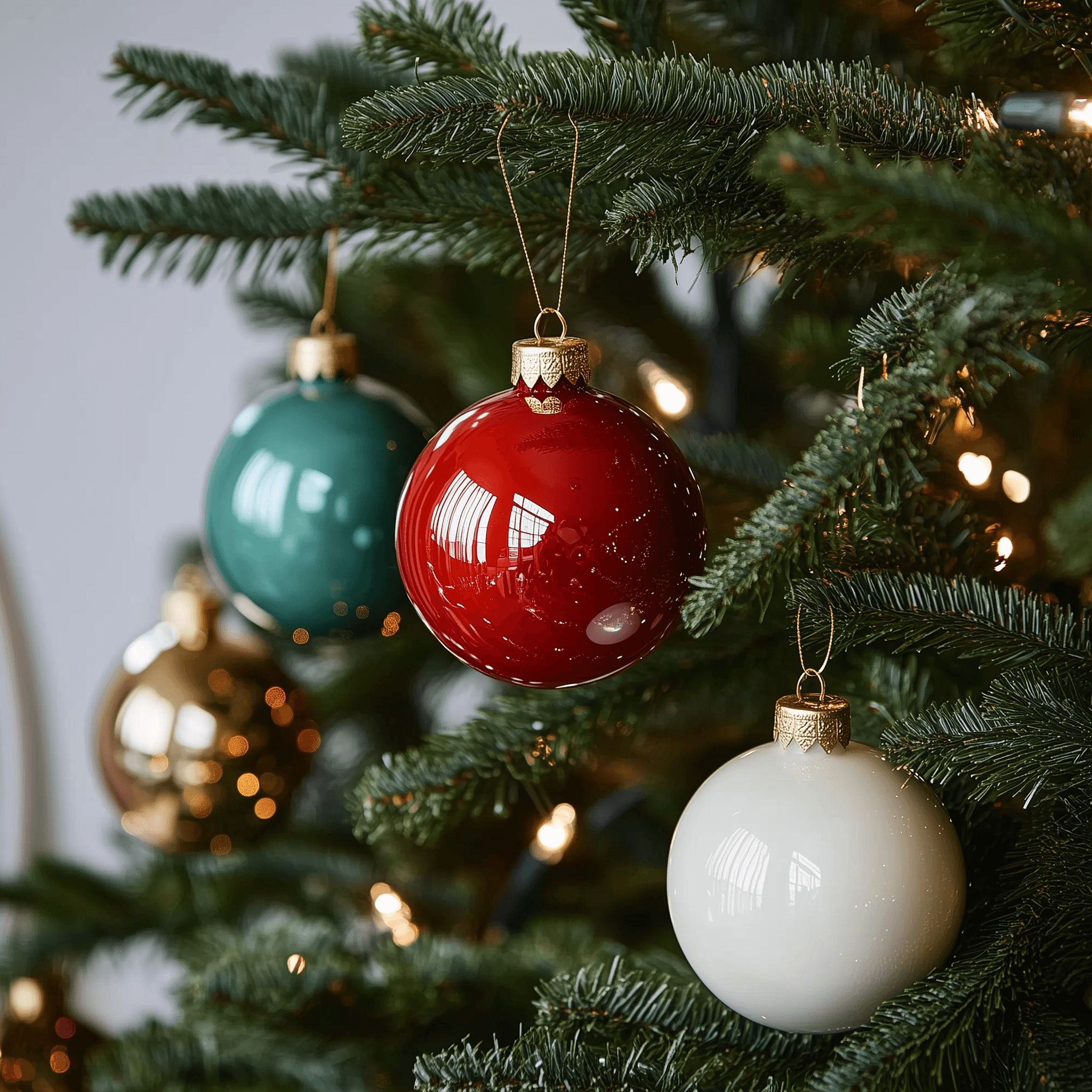 Palline natalizie ceramiche Caltagirone fatte a mano rosse, bianche e verdi su albero