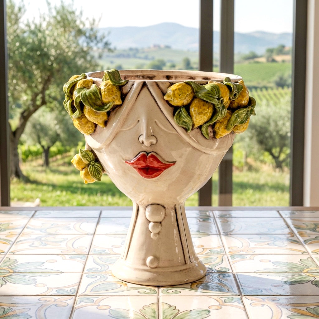 Testa h 30 Zahira Limoni Siciliani in Madreperla viso donna - Ceramiche di Caltagirone Sofia