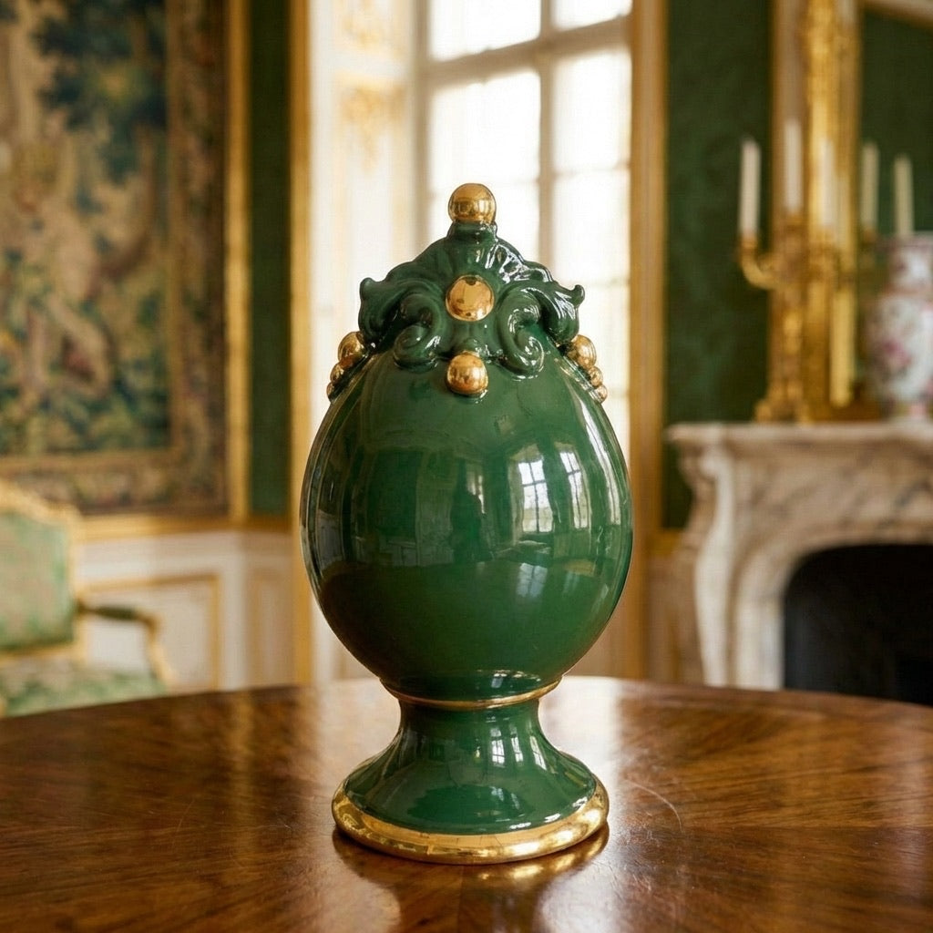 Sicilian Decorative Ceramic Egg H 18 cm / 7.1", Plastico Sofia – Caltagirone Ceramic – Sicilian artisan tradition
