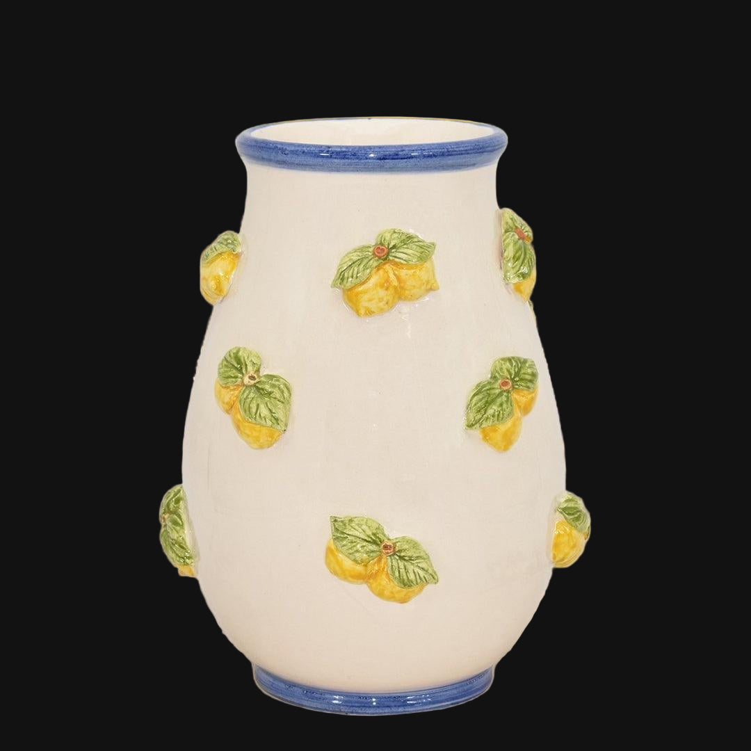 Vaso con limoni h 25 white and lemon in ceramica di Caltagirone - Ceramiche di Caltagirone Sofia
