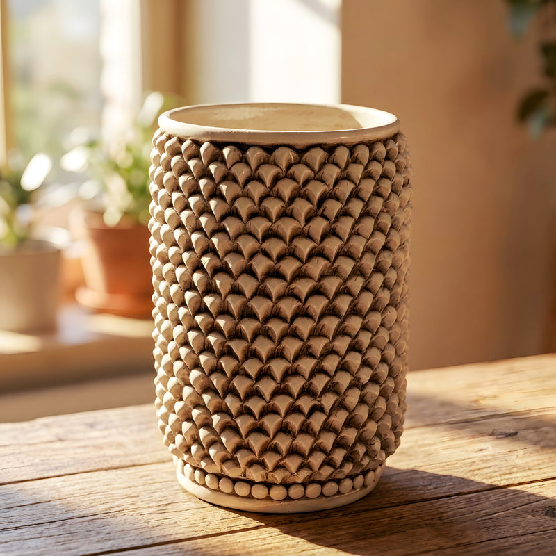 Sicilian Pine Cone Vase, Antique Mother of Pearl – Italian ceramic from Caltagirone, Sicily