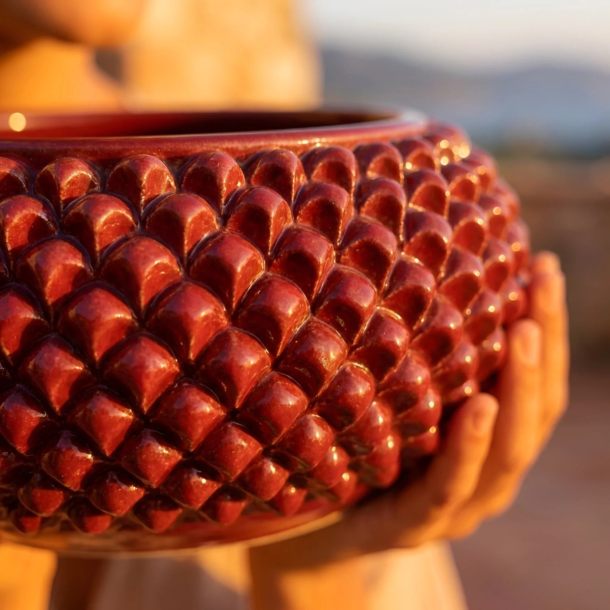 Italian Pine Cone Centerpiece Ø 25/33 cm / Ø 10-13", Bordeaux – Sicilian tradition from Caltagirone