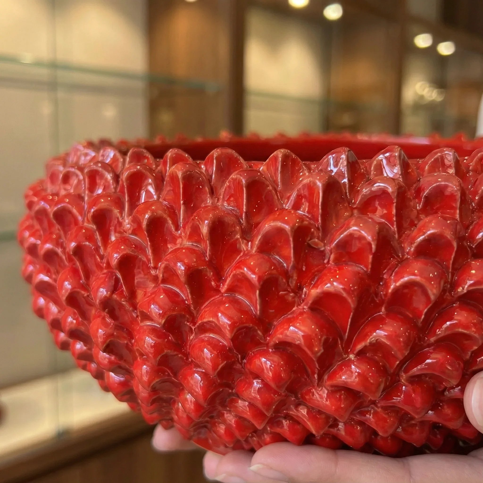 Italian Pine Cone Centerpiece Ø 25/33 cm / Ø 10-13", Fire Red – Italian pine cone ceramic from Caltagirone, Sicily