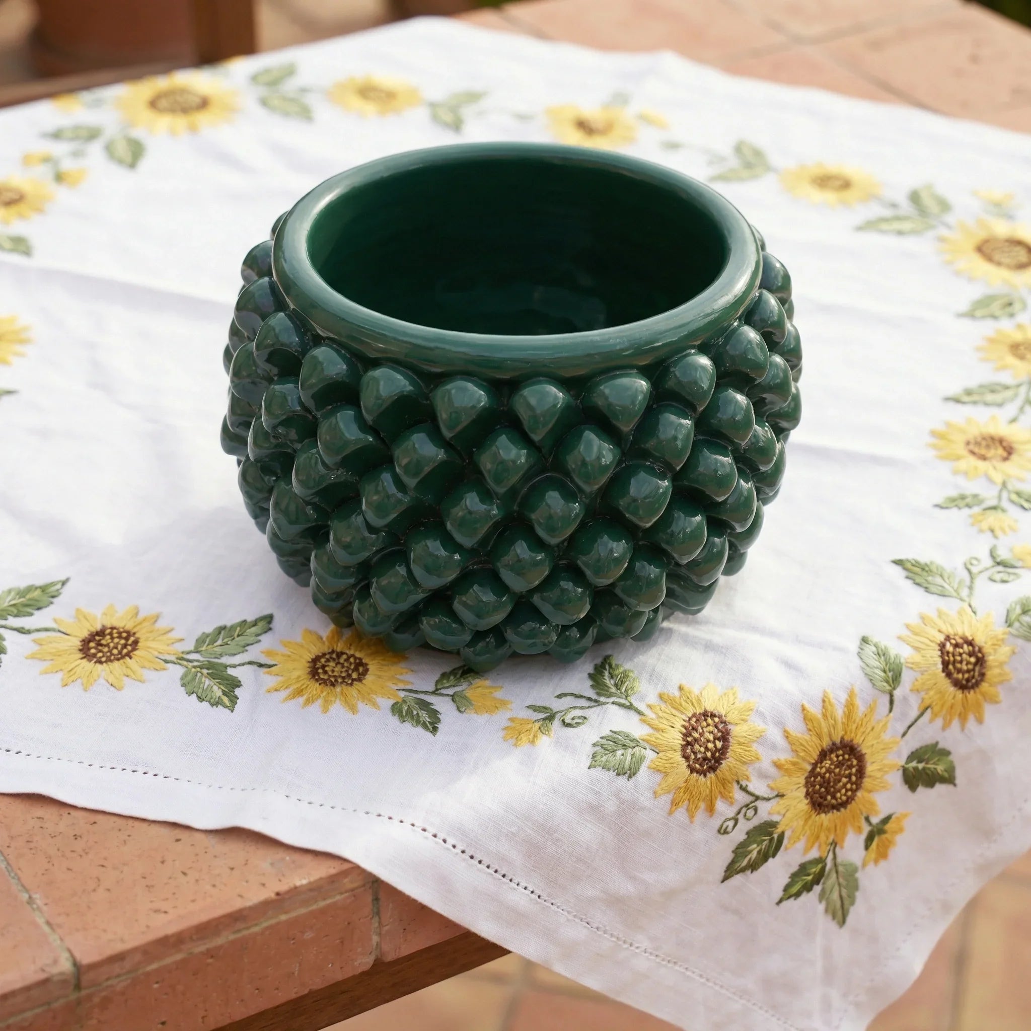 Half Pine Cone Vase, Antique Green – Sicilian majolica handcrafted in Caltagirone