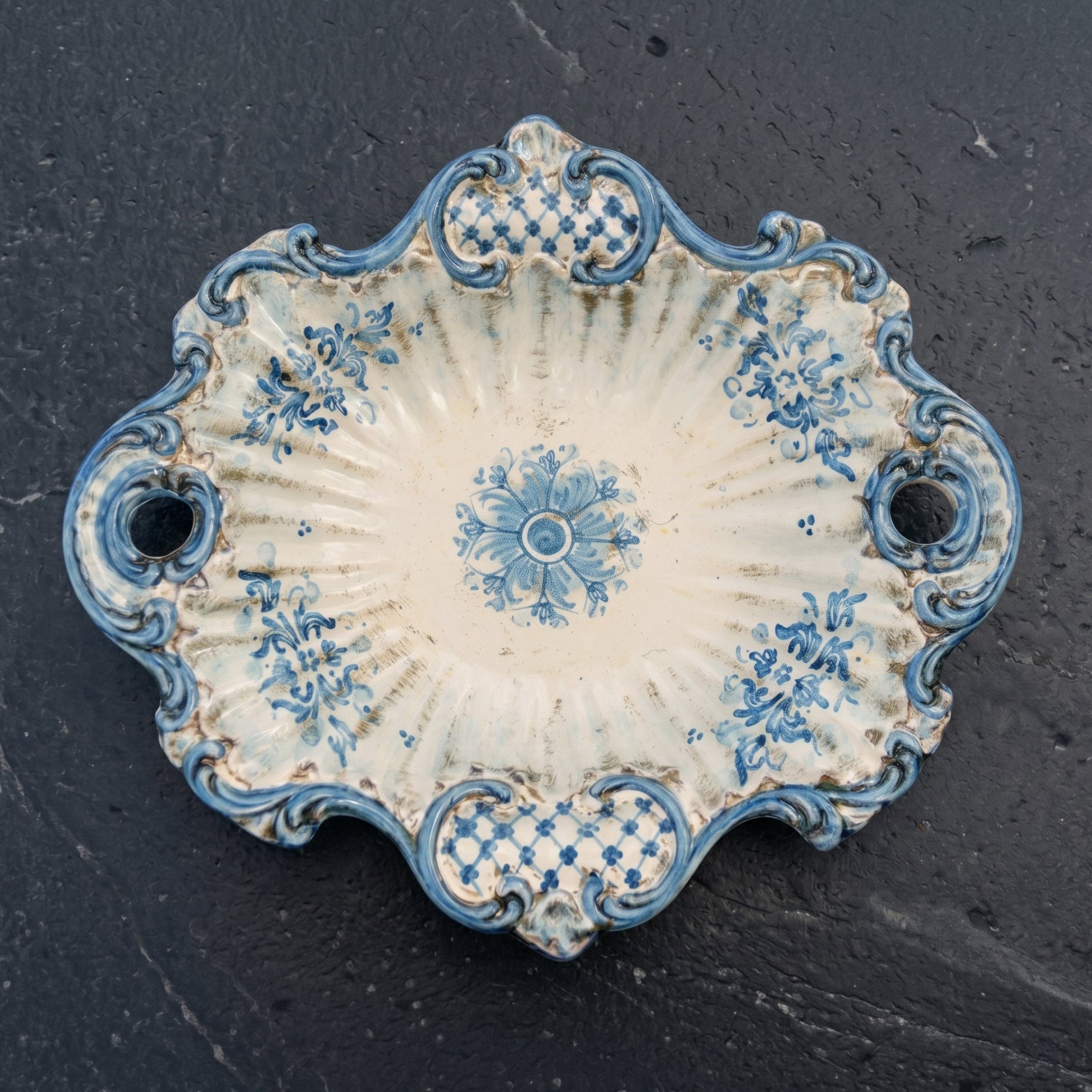 Sicilian Ceramic Centerpiece 38×33 cm / 15×13", Mono Blue – Italian ceramic from Caltagirone, Sicily