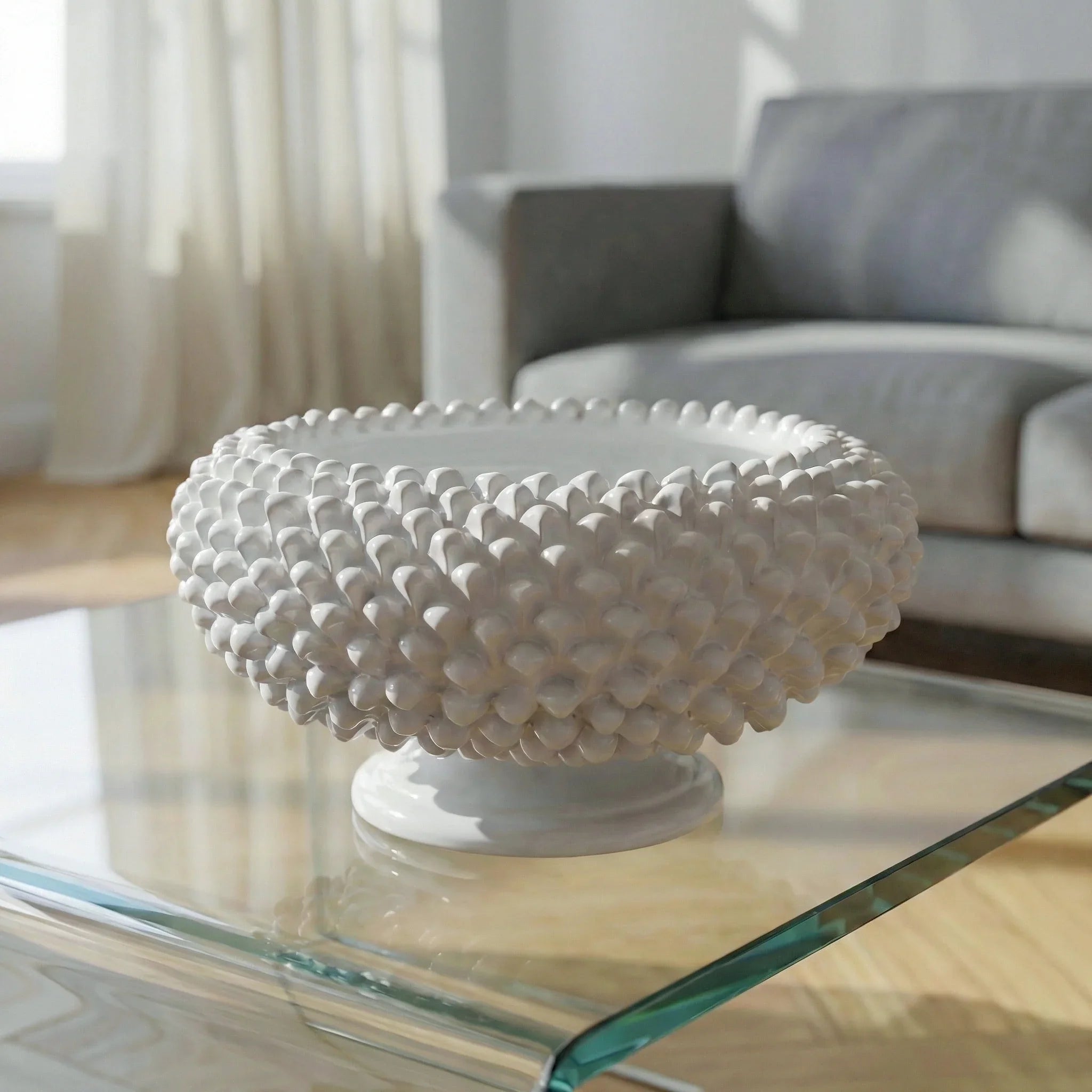 Sicilian Pine Cone Cake Stand Ø 25/33 cm / Ø 10-13", White Line – Caltagirone Ceramic – Sicilian Pine Cone Tradition