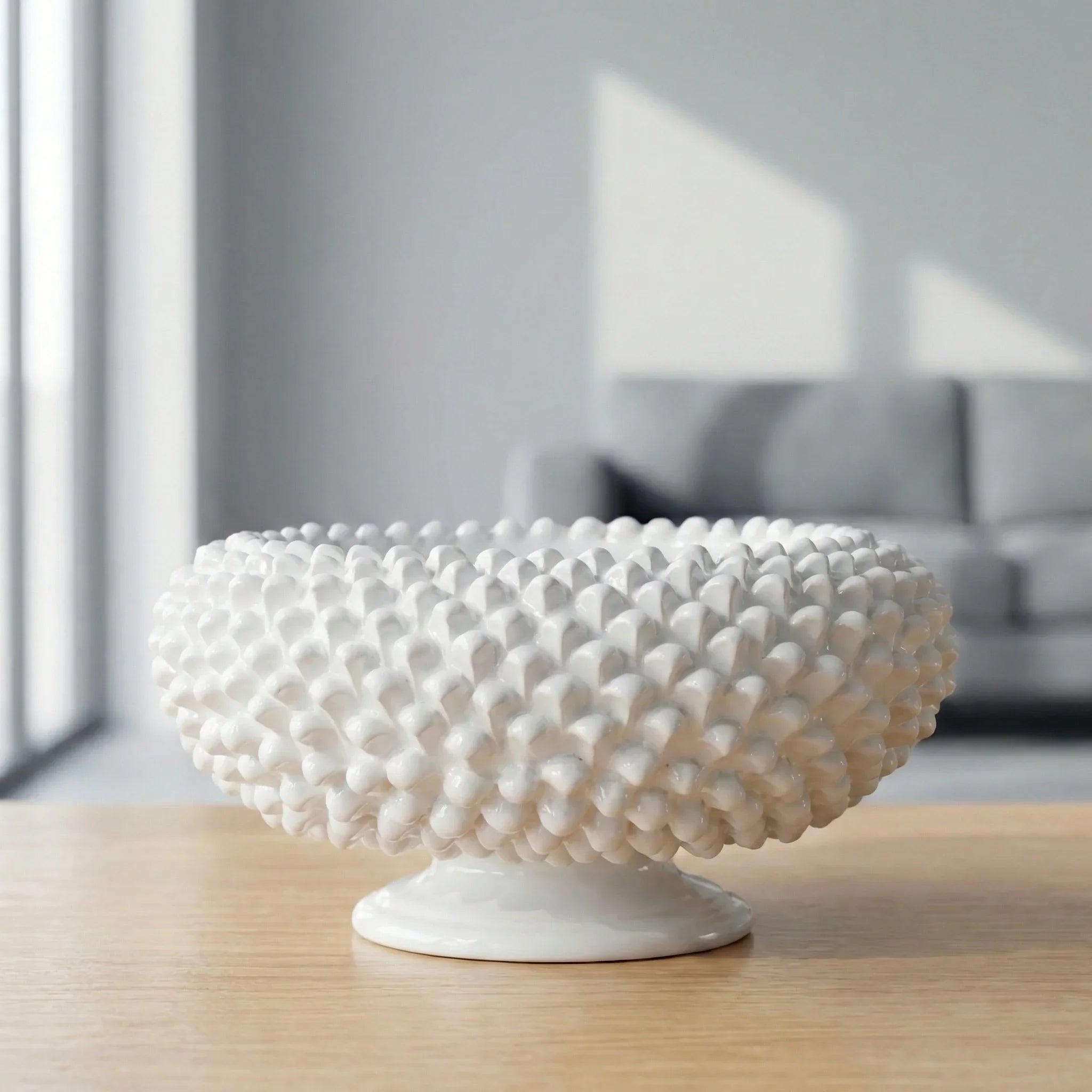 Sicilian Pine Cone Cake Stand Ø 25/33 cm / Ø 10-13", White Line – Caltagirone Ceramic – Sicilian Pine Cone Tradition