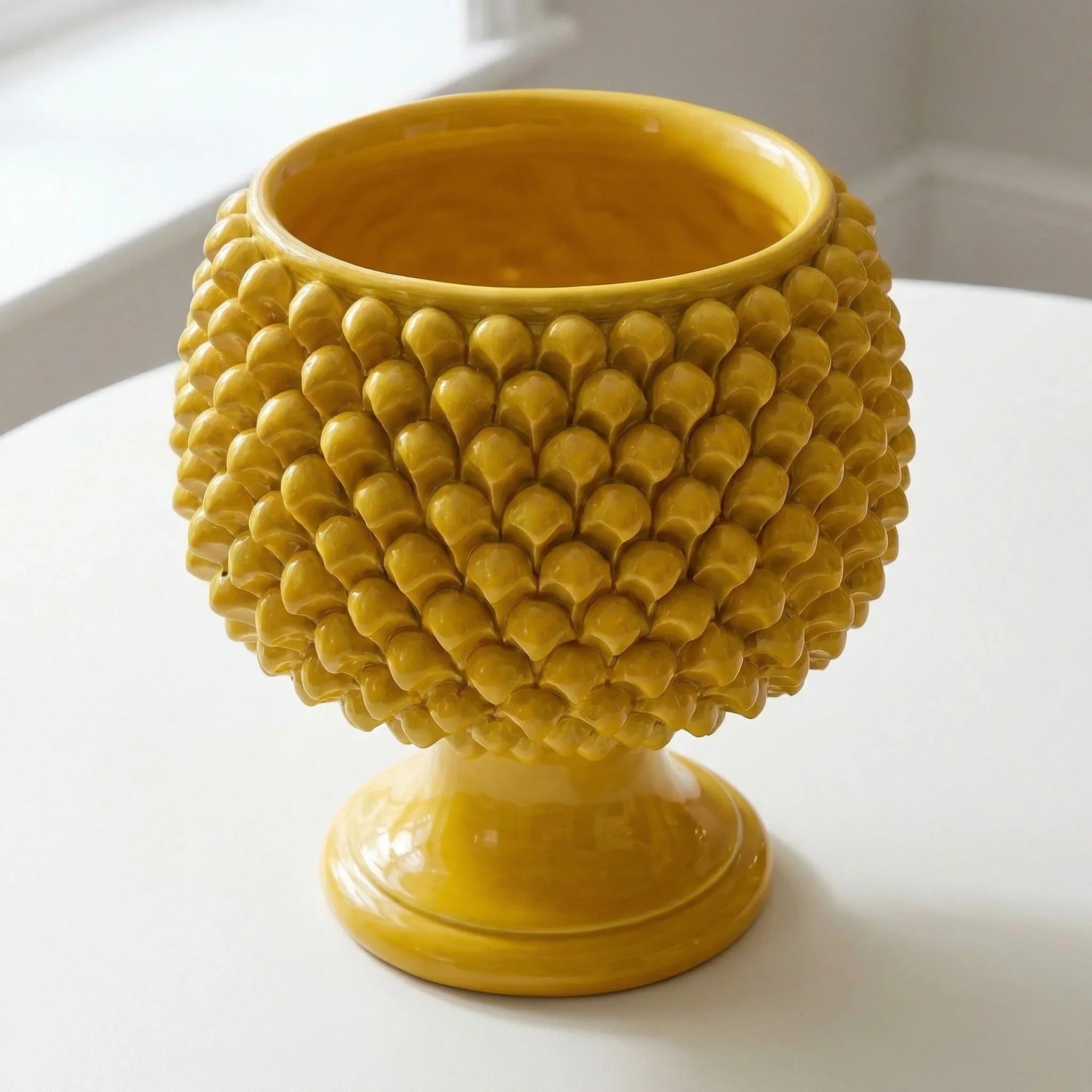 Half Pine Cone Vase, Mustard – Italian ceramic from Caltagirone, Sicily
