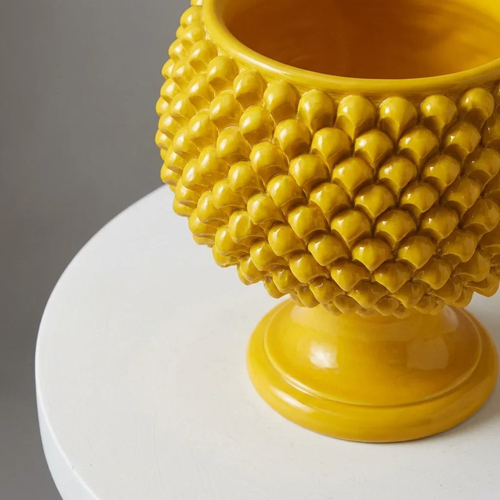 Half Pine Cone Vase, Mustard – Italian ceramic from Caltagirone, Sicily